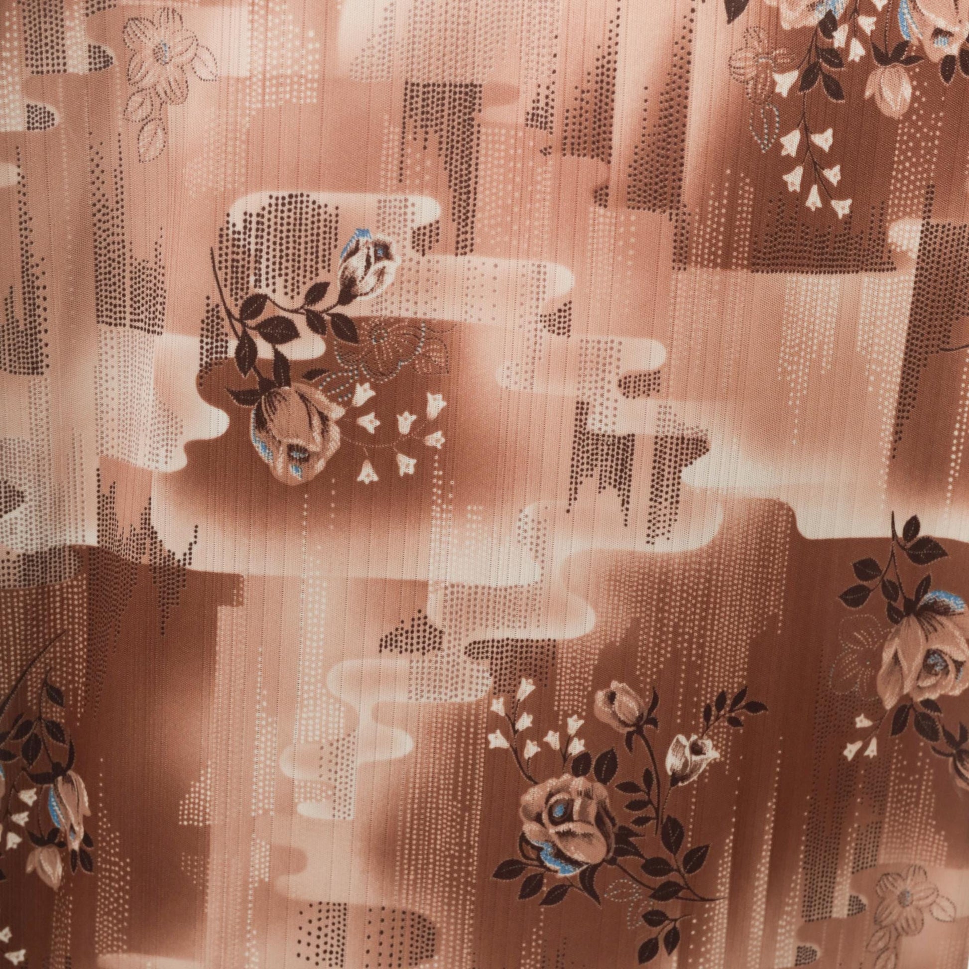70s Stuart Mann Floral Button-Up Blouse Brown Tan Roses Geometric Medium M