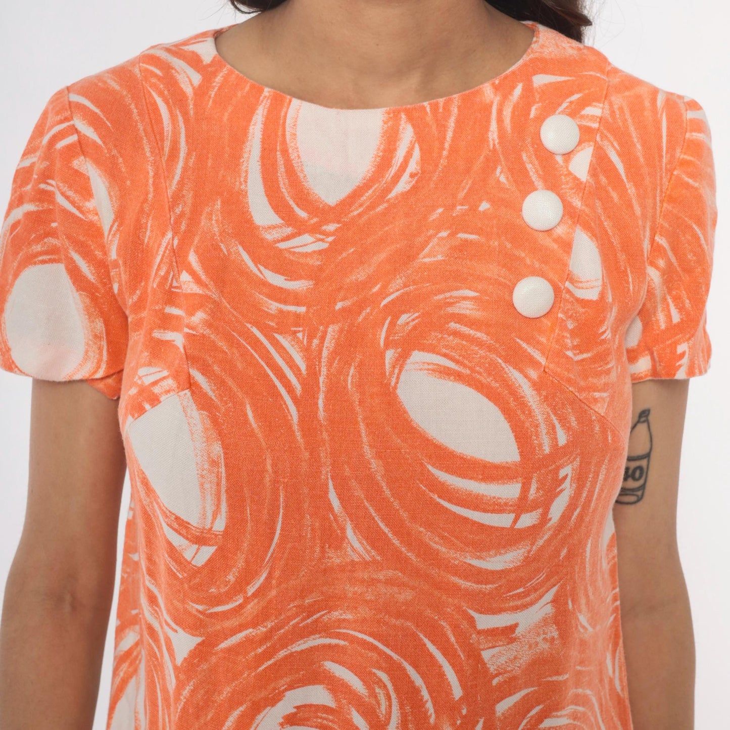 60s Mod Shift Dress Orange White Swirl Print Vogue Special Small