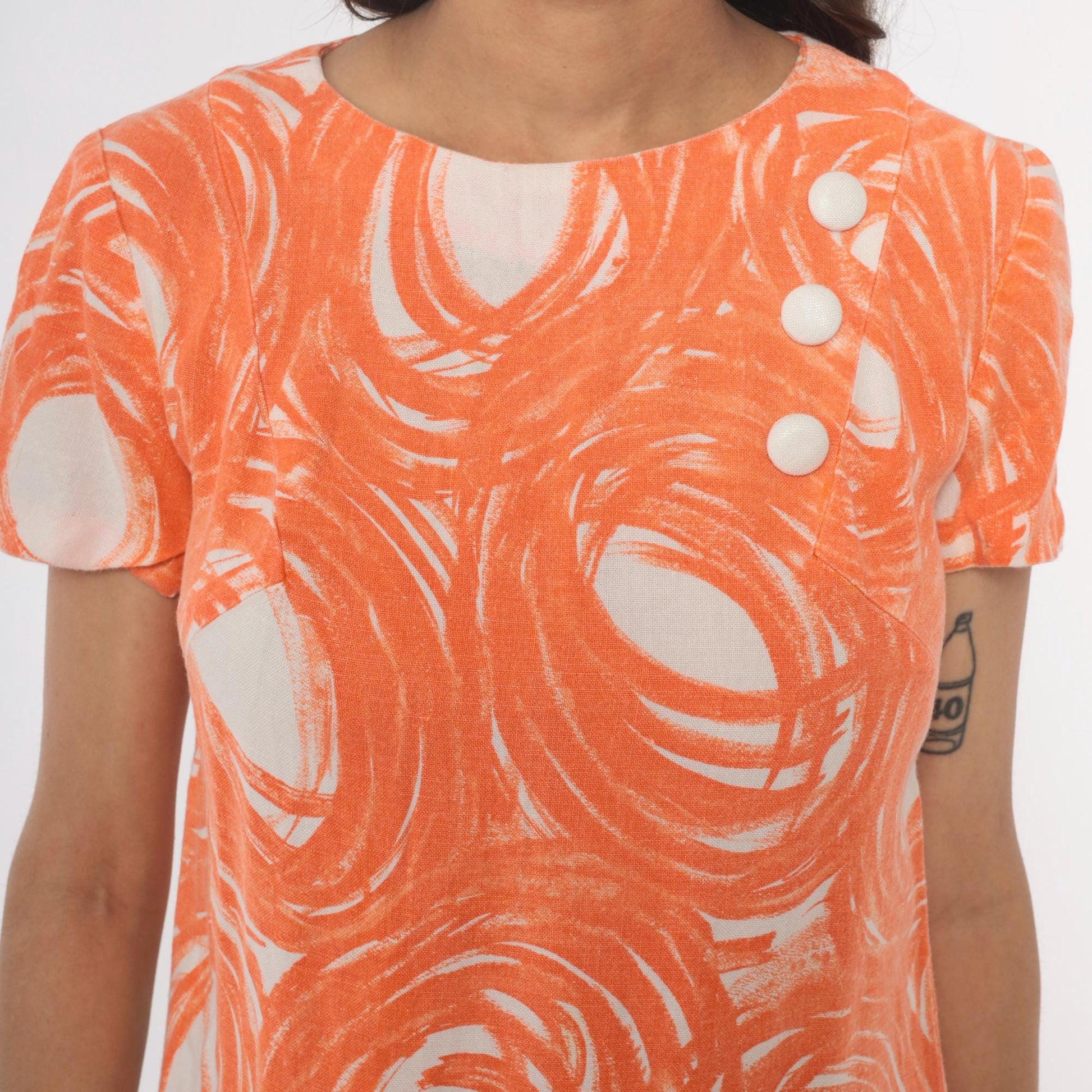 60s Mod Shift Dress Orange White Swirl Print Vogue Special Small