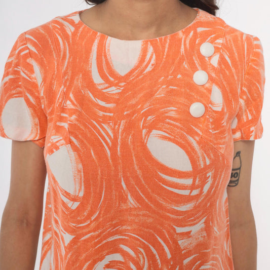 60s Mod Shift Dress Orange White Swirl Print Vogue Special Small