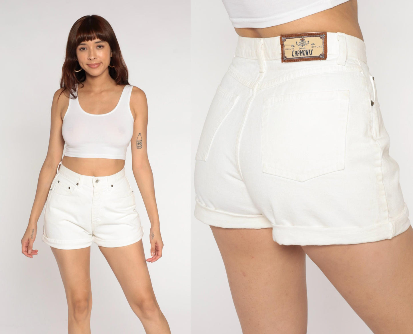 90s Chamonix White Denim Shorts High Waisted Button Fly Small S