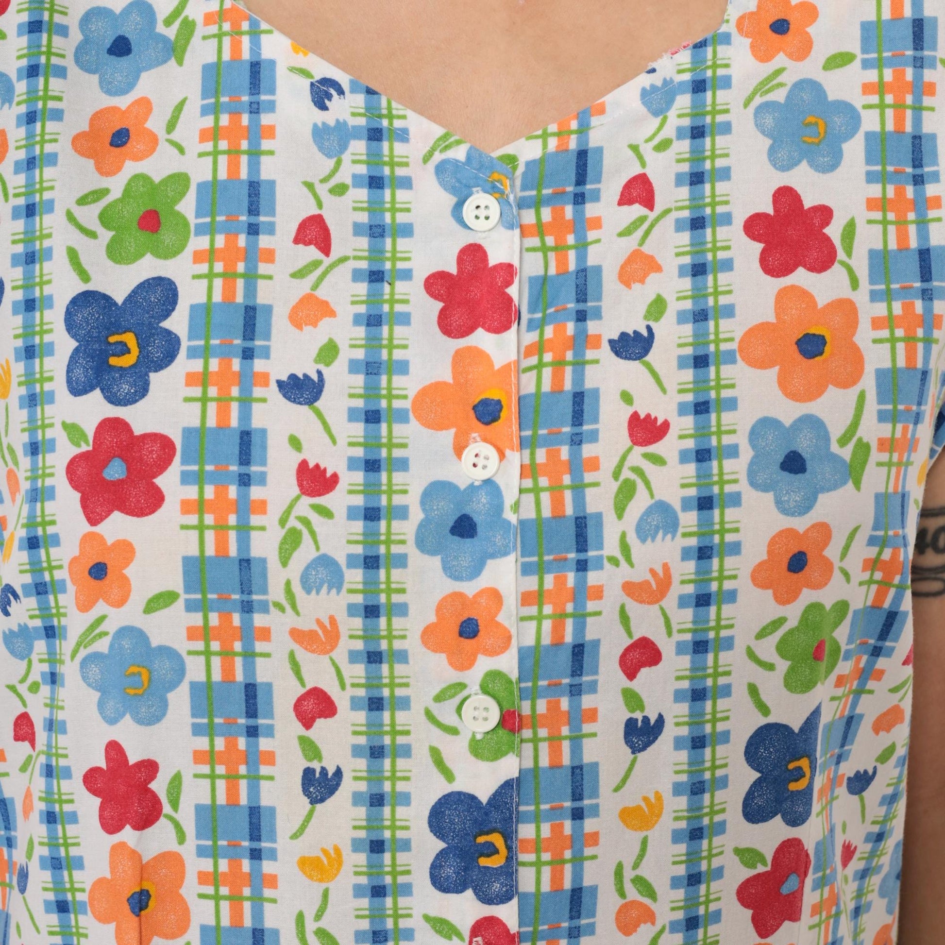 80s Chandni Floral Maxi Dress Button Front Drop Waist Multicolor Large L