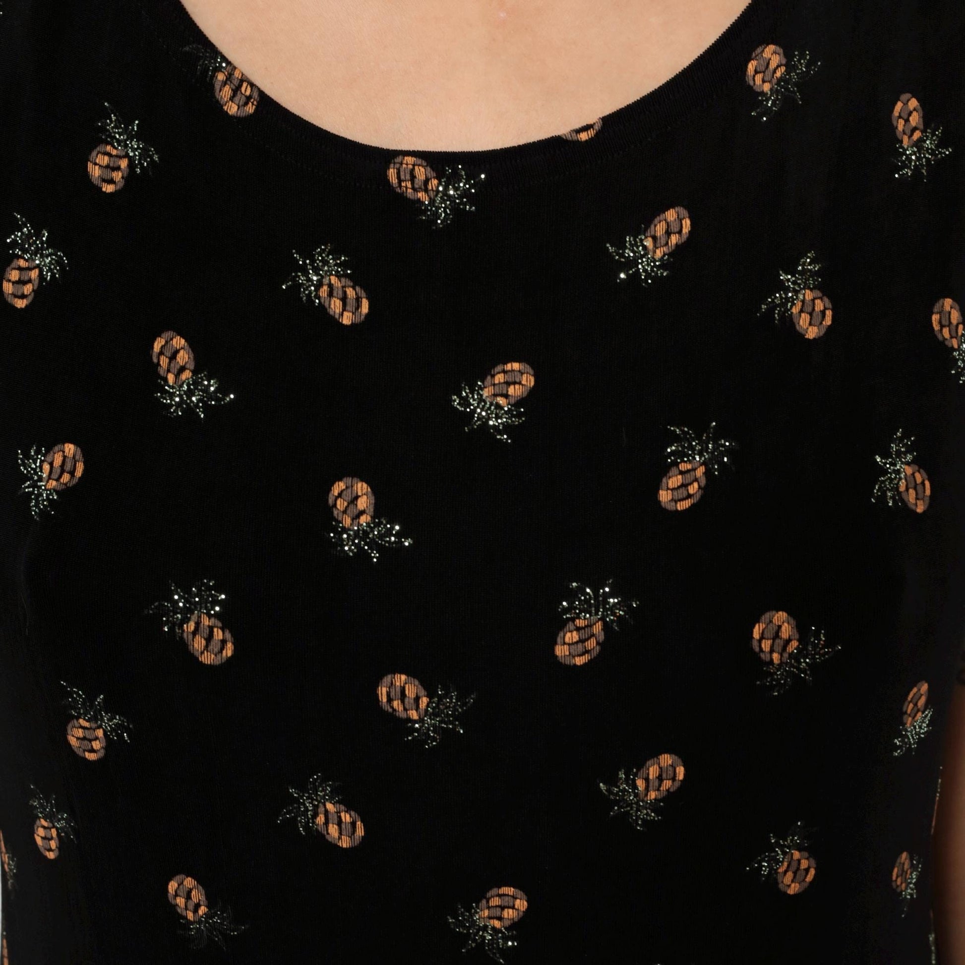 90s Ronni Nicole Pineapple Print Black Shift Dress Medium