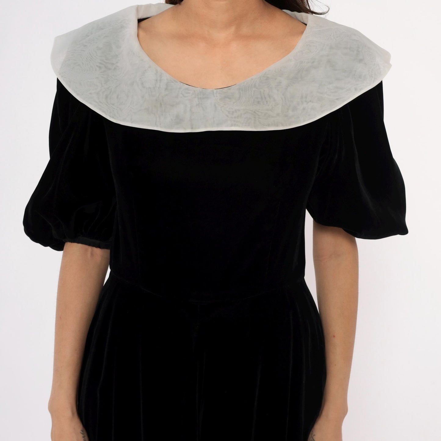 Y2K Yuki Torii Black Velvet Midi Dress White Peter Pan Collar Medium M