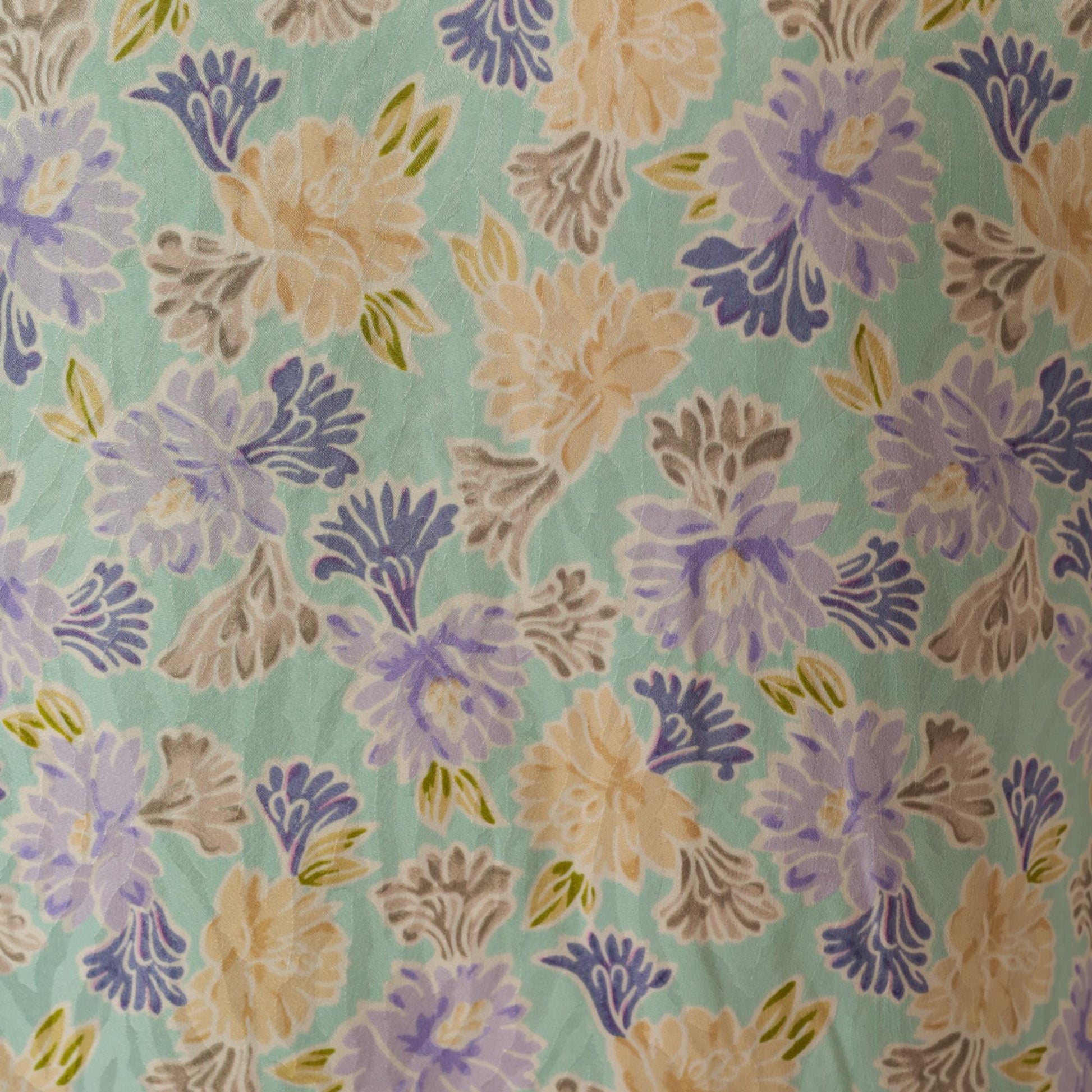 80s Evan Picone Silk Floral Blouse Mint Green Puff Sleeve Large L
