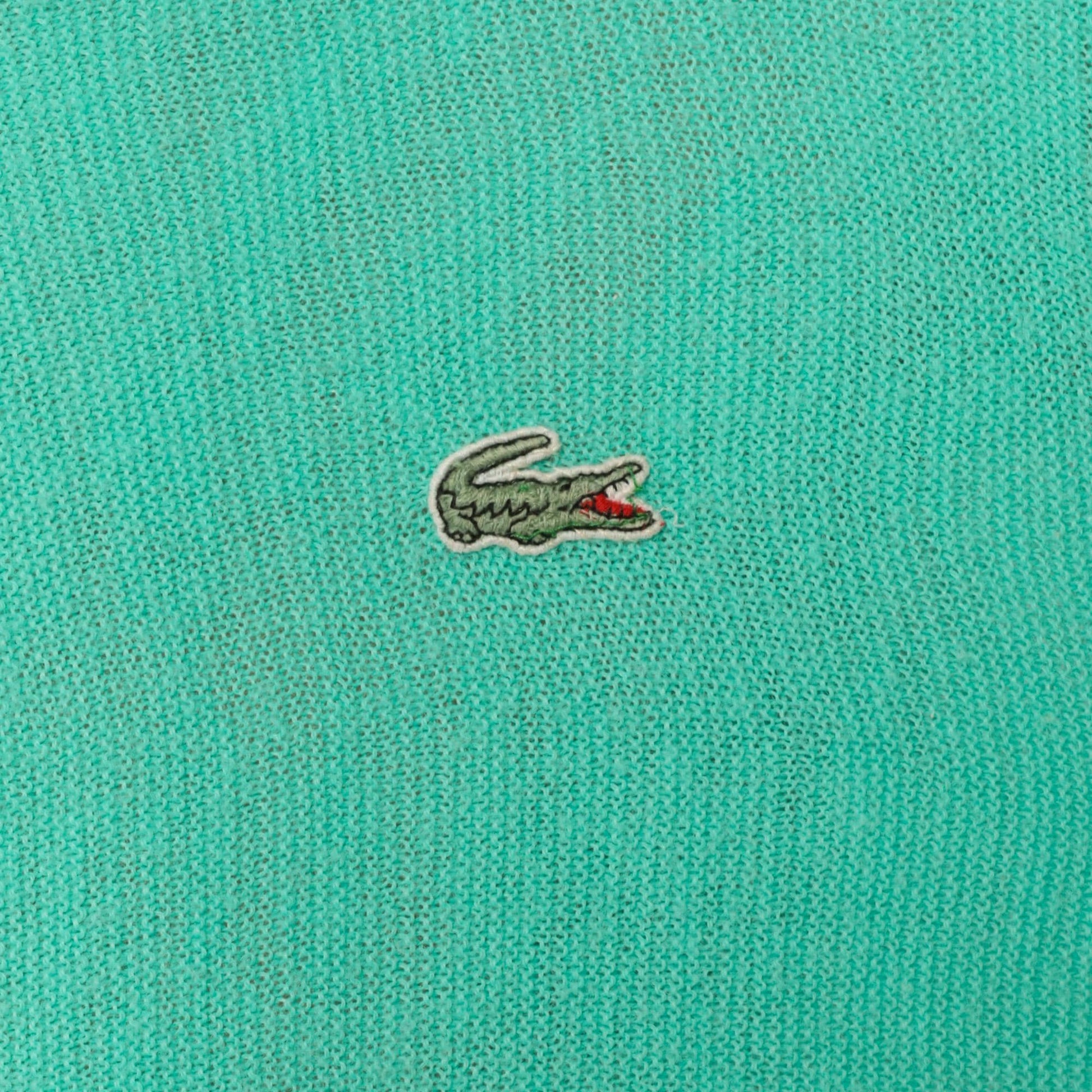80s Lacoste Izod Turquoise Cardigan Crocodile Logo V-Neck Knit Medium