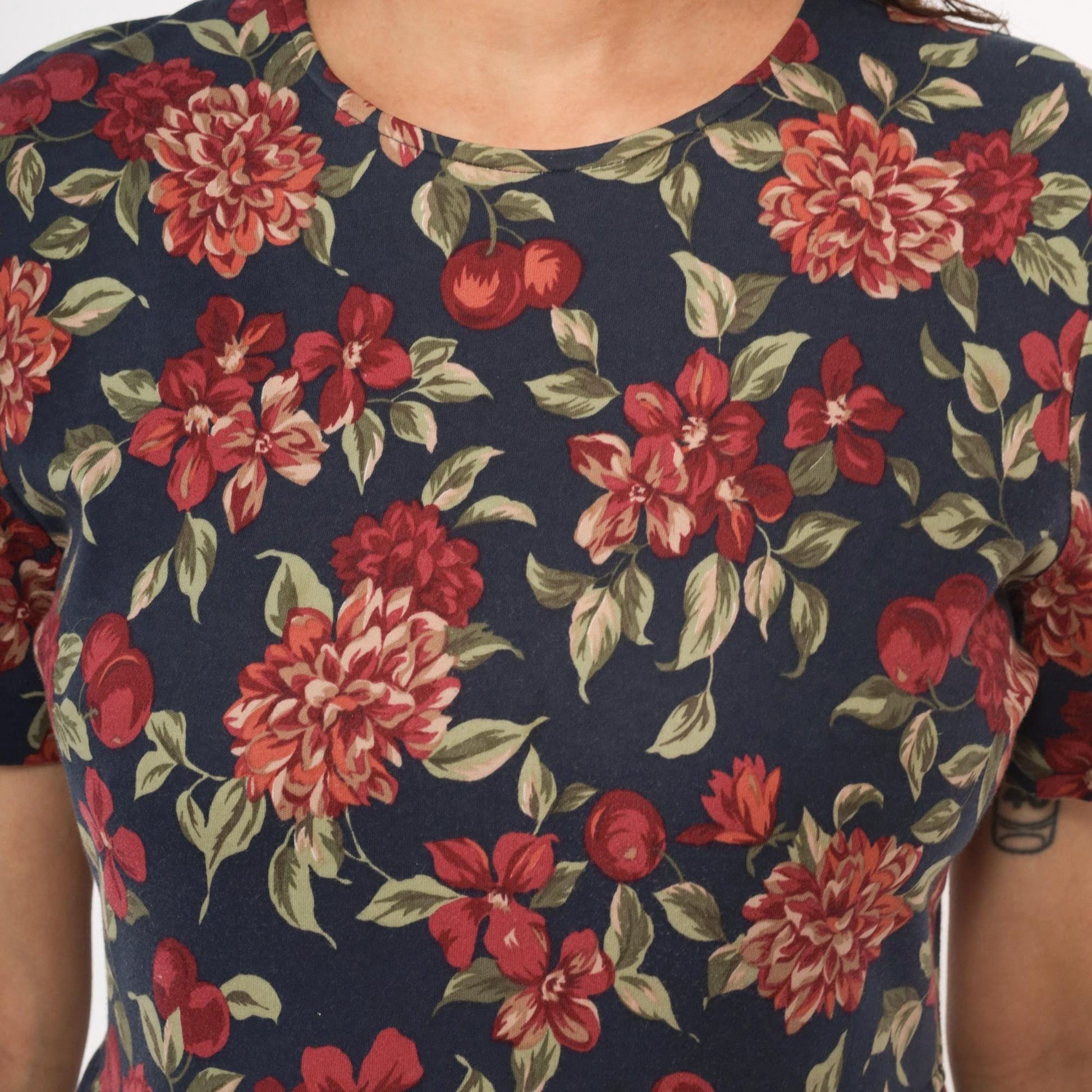 90s Talbots Floral Midi Dress Navy Dahlia Cotton Small