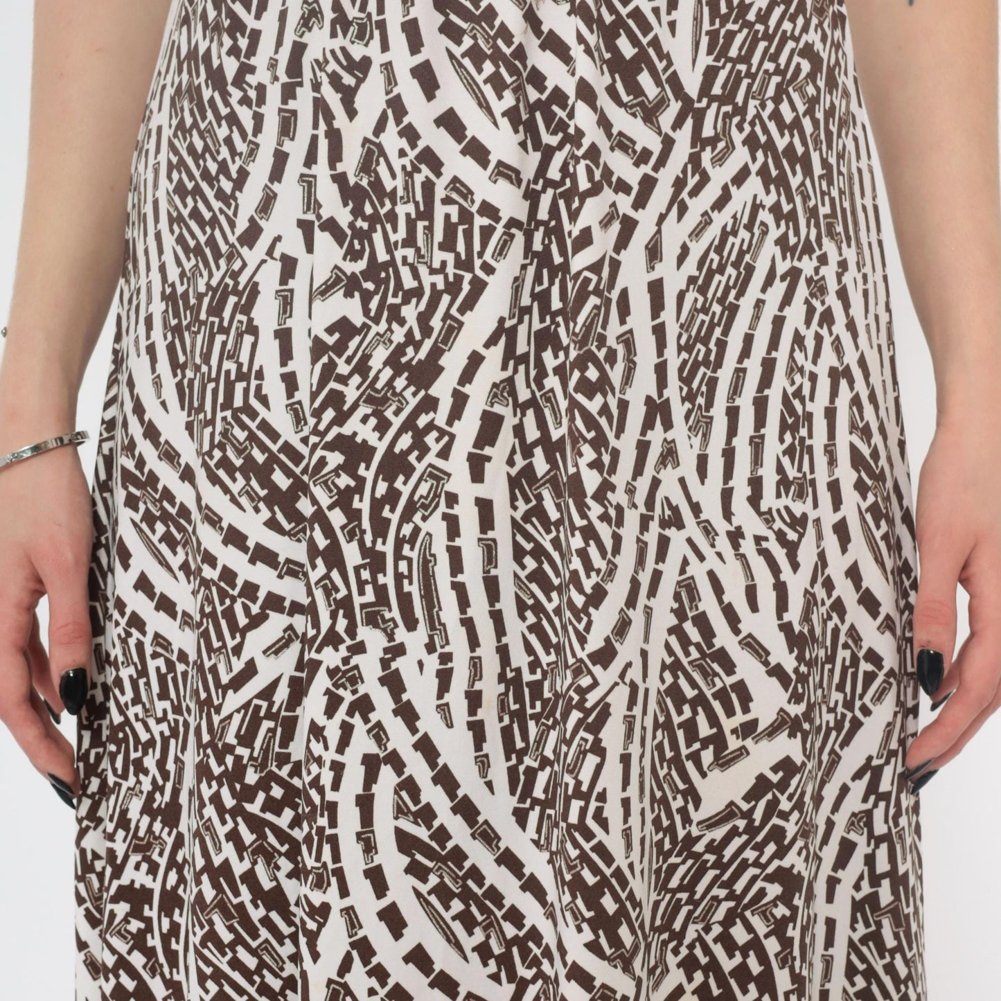 Y2K Hypnotik Halter Maxi Dress Brown Geometric Open Back Medium M