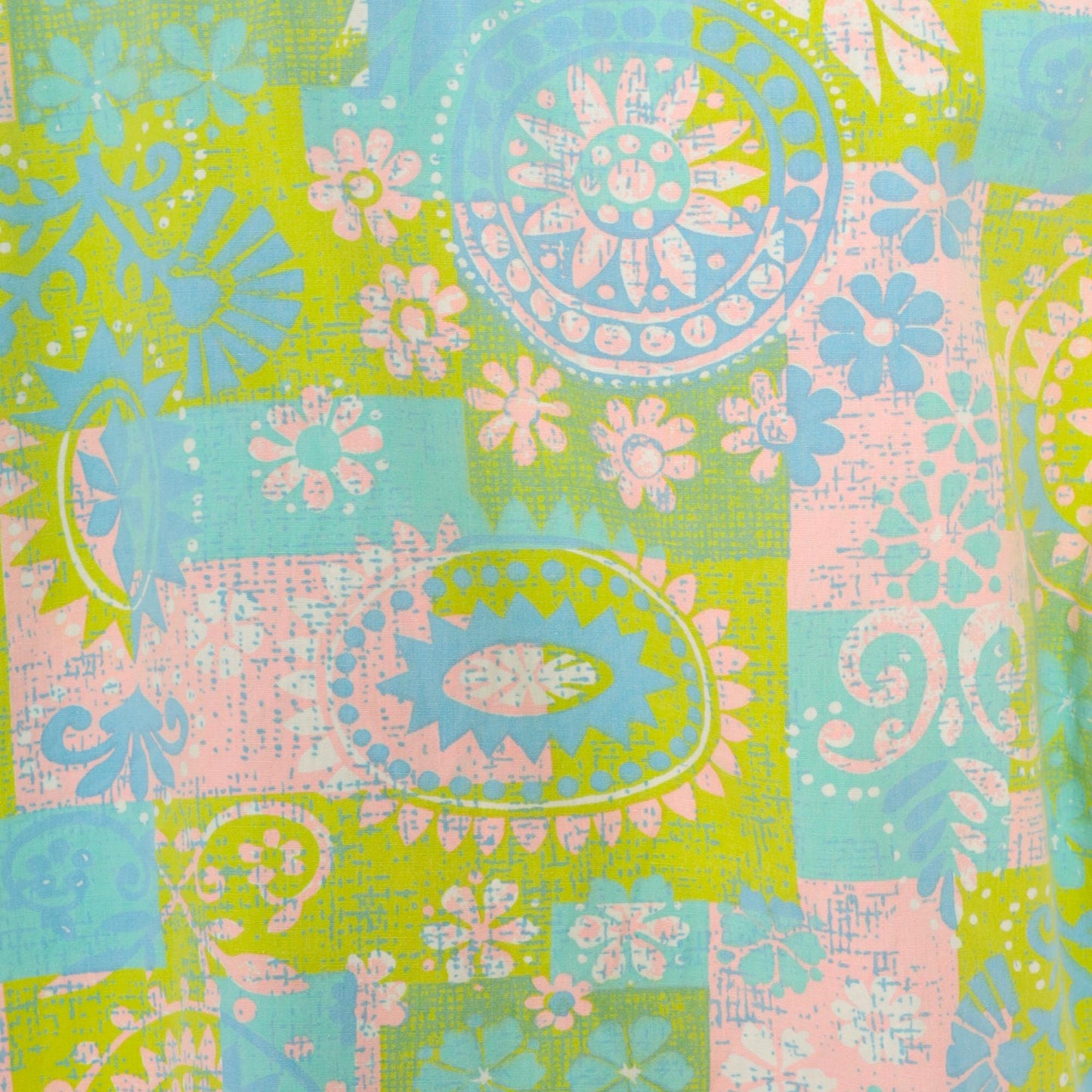 70s Paisley Patchwork Blouse Green Pink Blue Floral Button-Up Extra Large XL