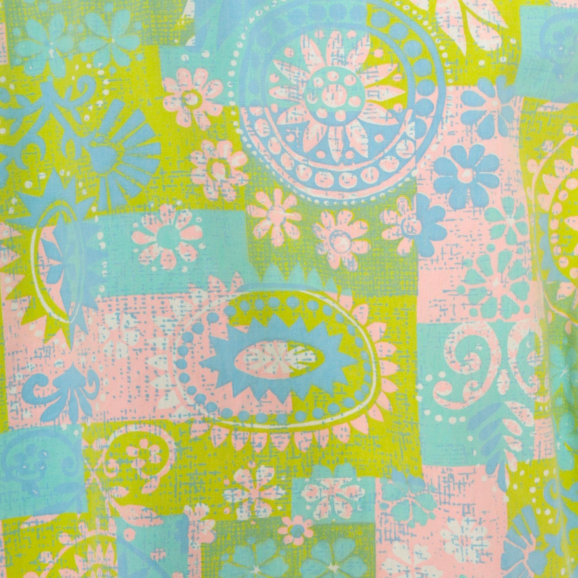 70s Paisley Patchwork Blouse Green Pink Blue Floral Button-Up Extra Large XL