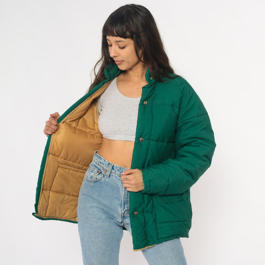 70s Columbia Sportswear Green Quilted Puffer Jacket Unisex Medium