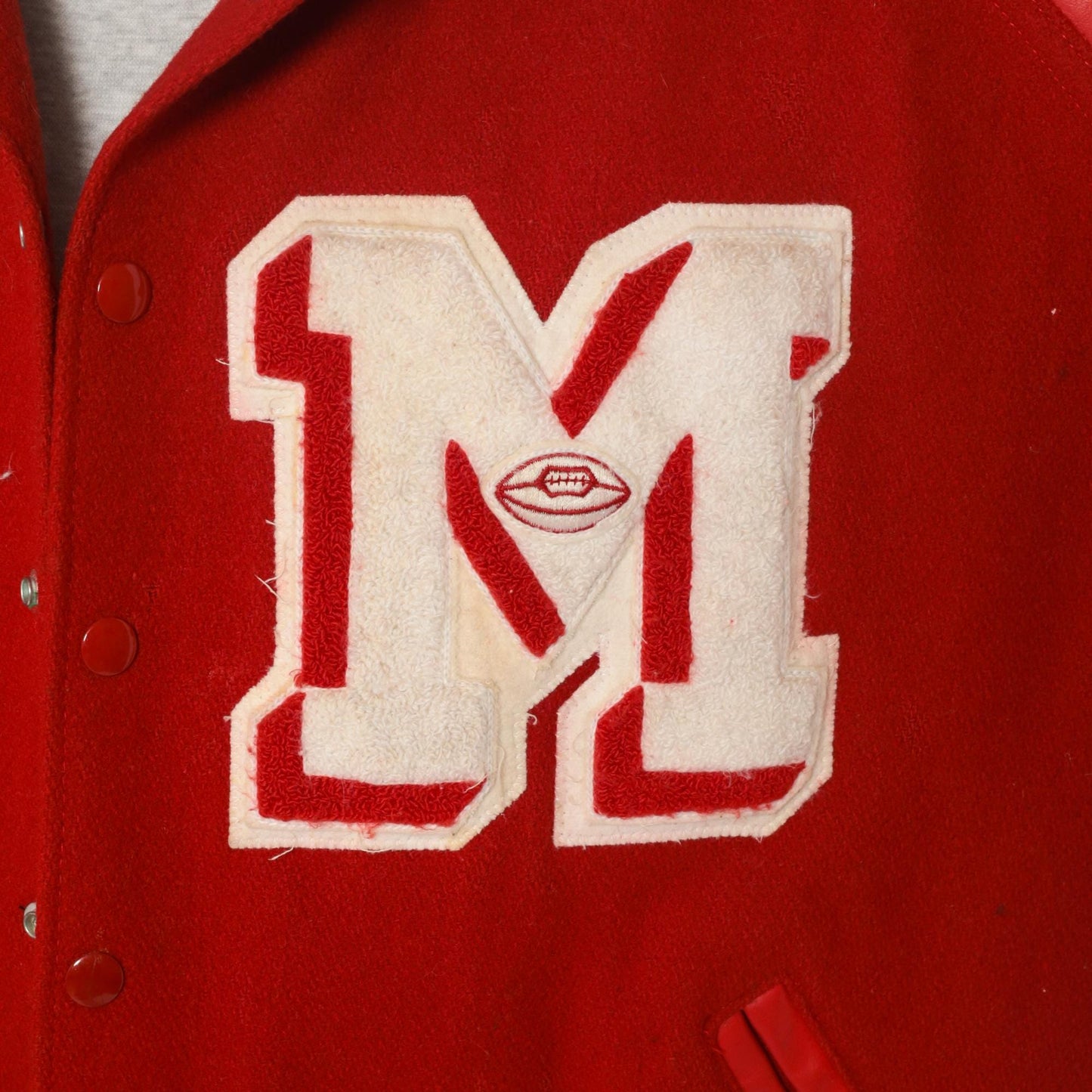 Y2K Neff Red Wool Varsity Jacket Leather Sleeves Football Patches XXL
