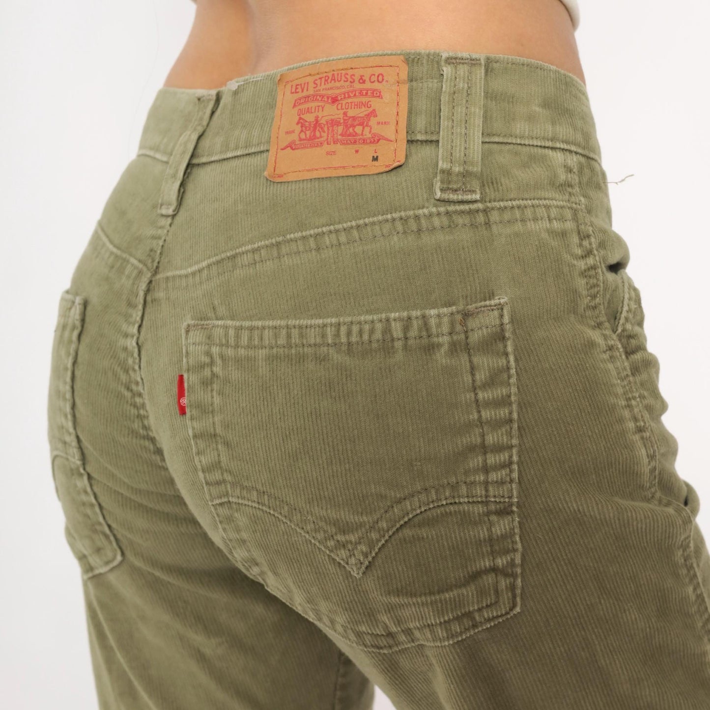 Levi's Y2K Olive Green Corduroy Bootcut Pants Low Rise Flare Leg XS