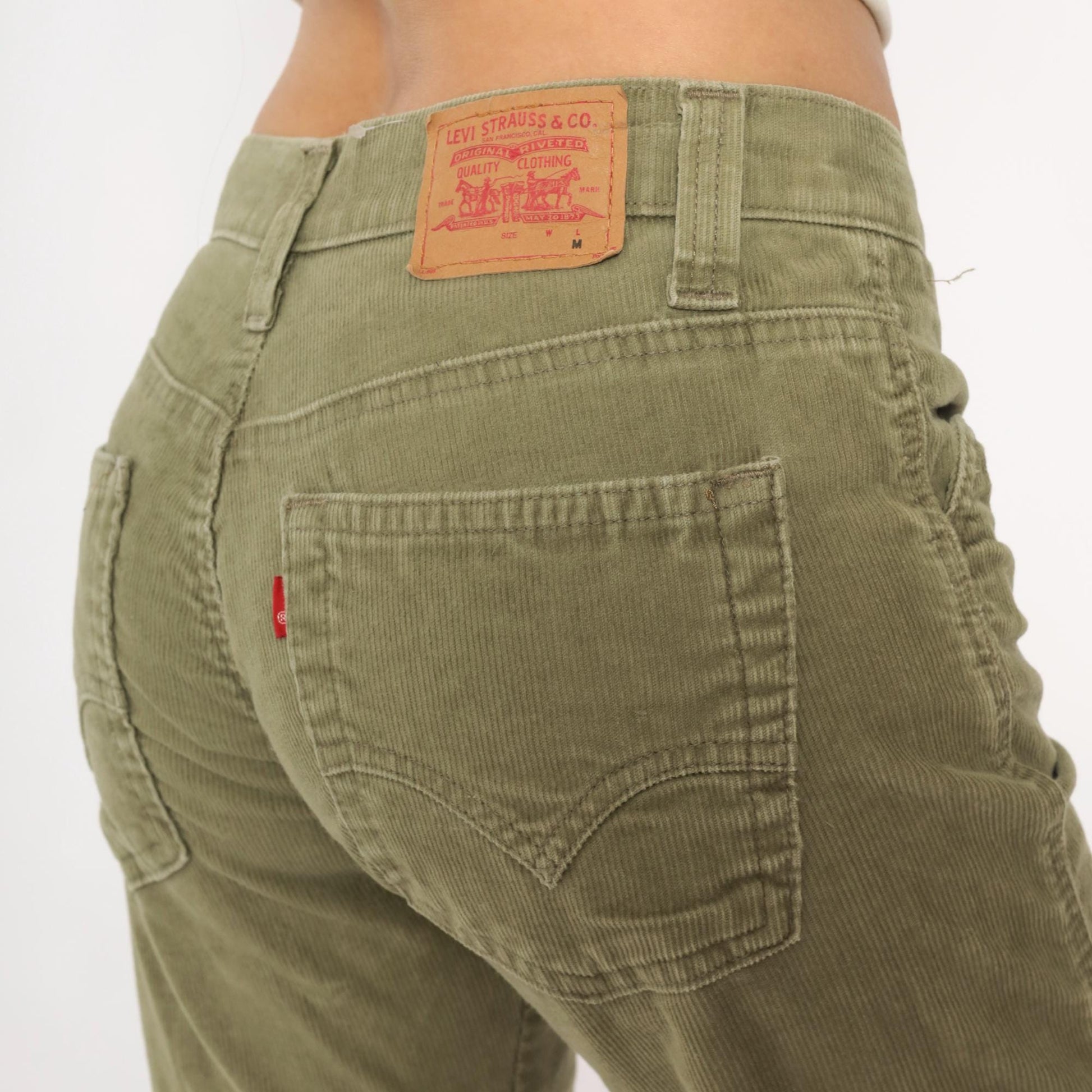 Levi's Y2K Olive Green Corduroy Bootcut Pants Low Rise Flare Leg XS