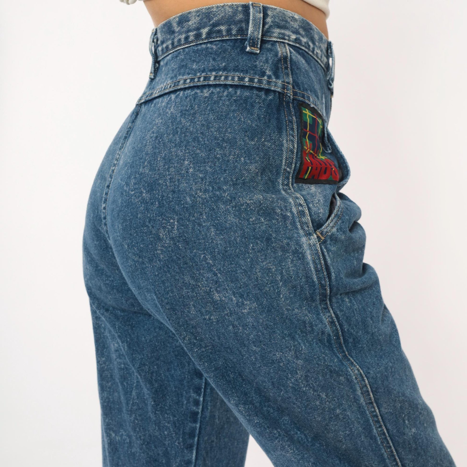 90s Mac Fads High Waist Acid Wash Jeans Pleated Front Tapered Blue Small
