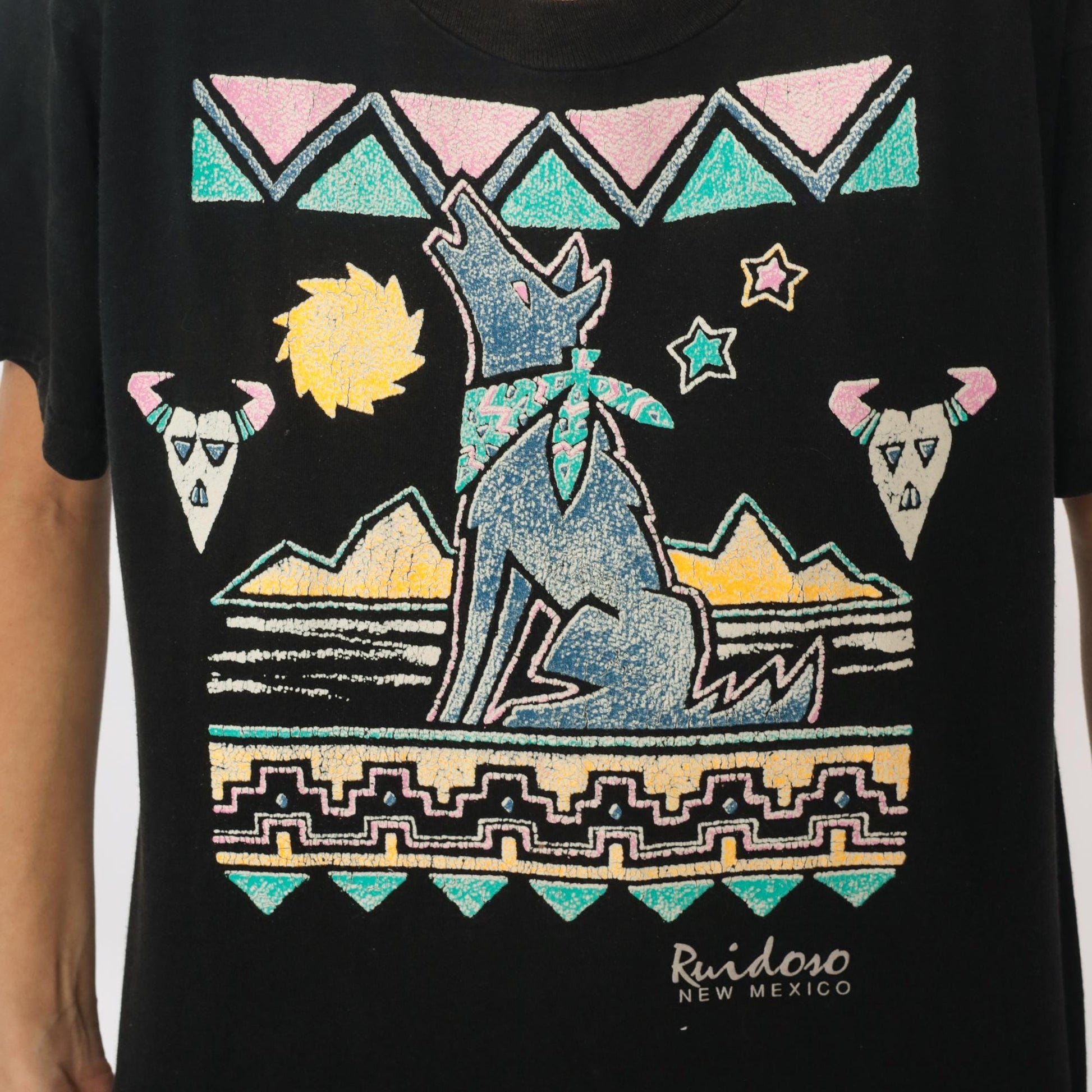 90s Ruidoso New Mexico Southwestern Coyote Graphic Tee Black Cotton Large L