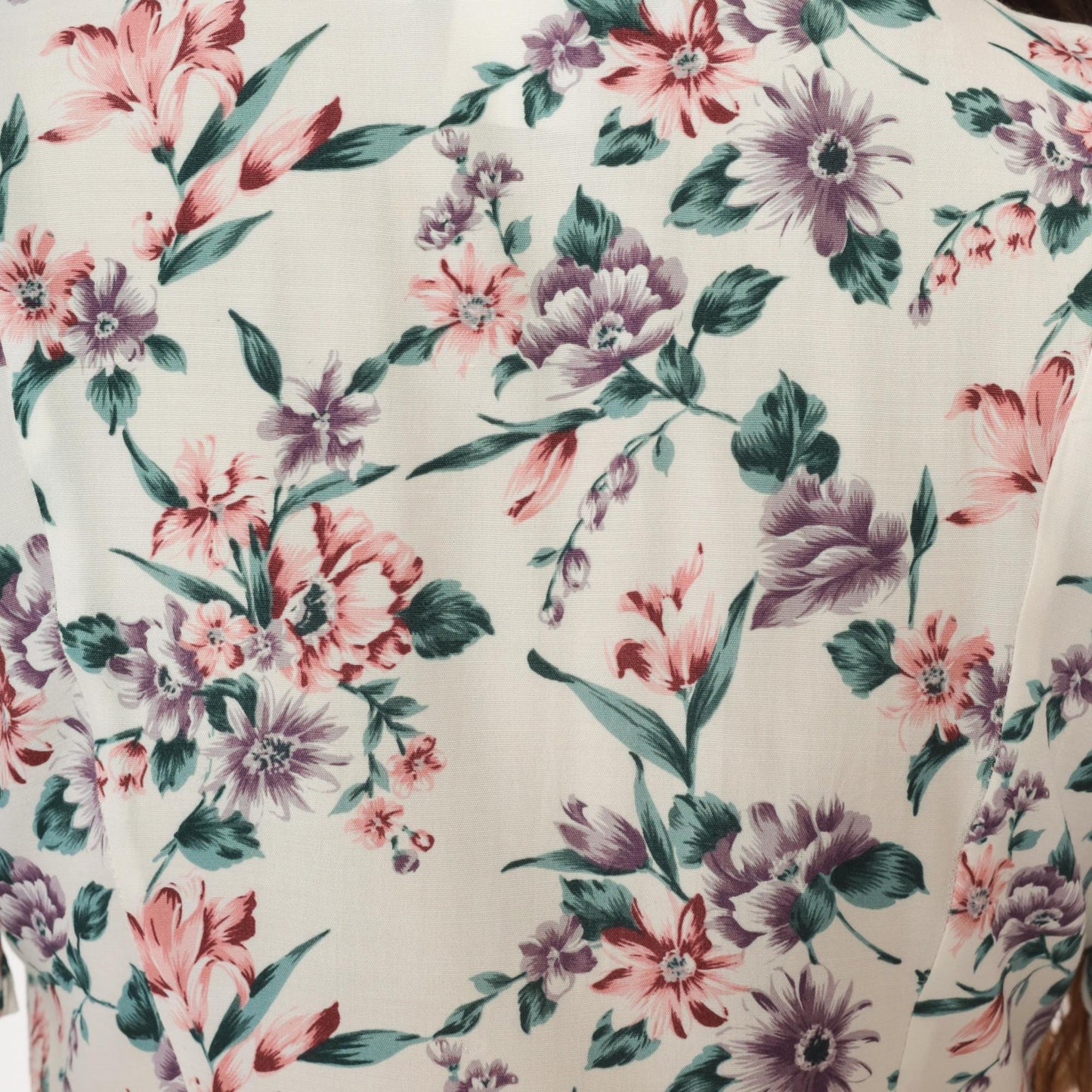 90s Floral Midi Dress Cream Rayon V-Neck Short Sleeve Front Slit Small