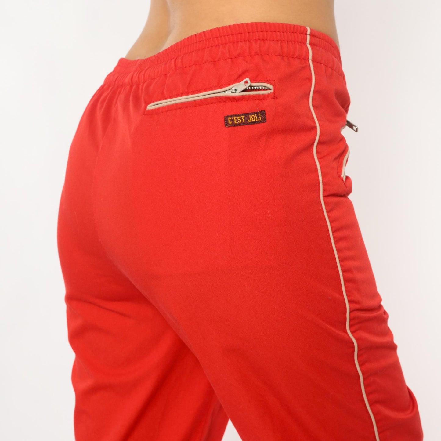 80s C'est Joli Track Pants Coral Red White Stripe Zipper Pockets Small