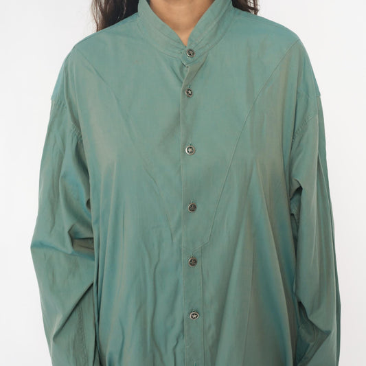 90s Stubbs Sage Green Western Shirt Mandarin Collar Button Front Extra Large XL