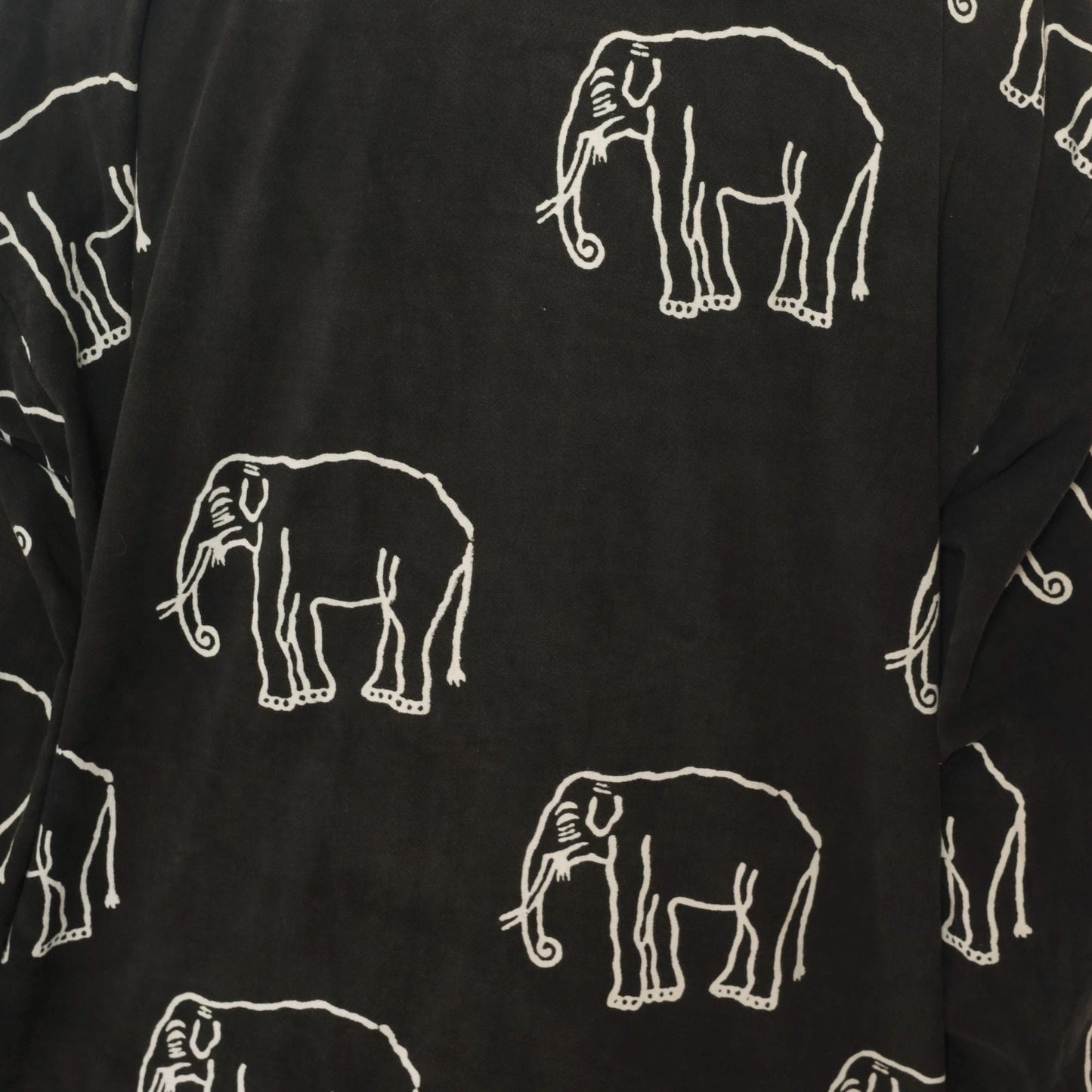 90s Black Cotton Elephant Print Tunic Jacket Collared Medium M
