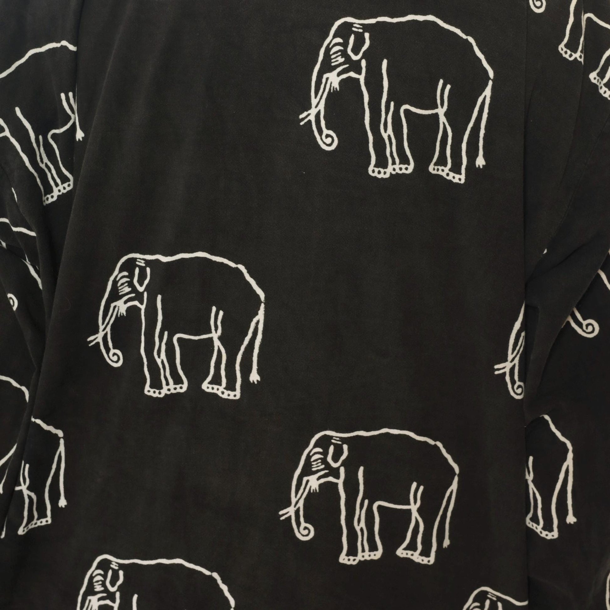 90s Black Cotton Elephant Print Tunic Jacket Collared Medium M