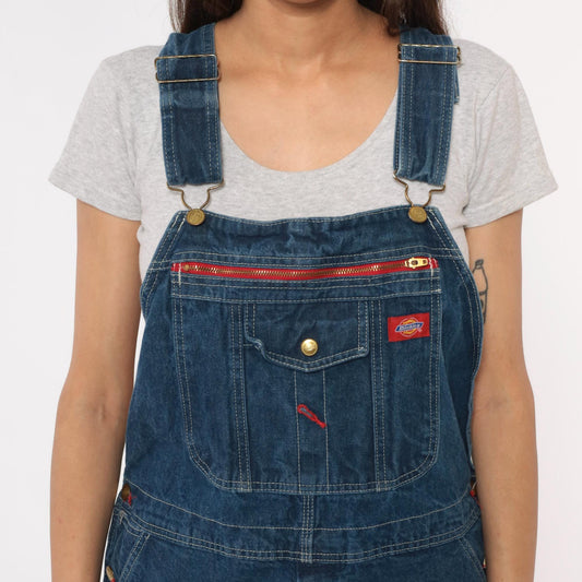 Dickies Y2K Blue Denim Overalls Bib Front Zipper Pocket Large L