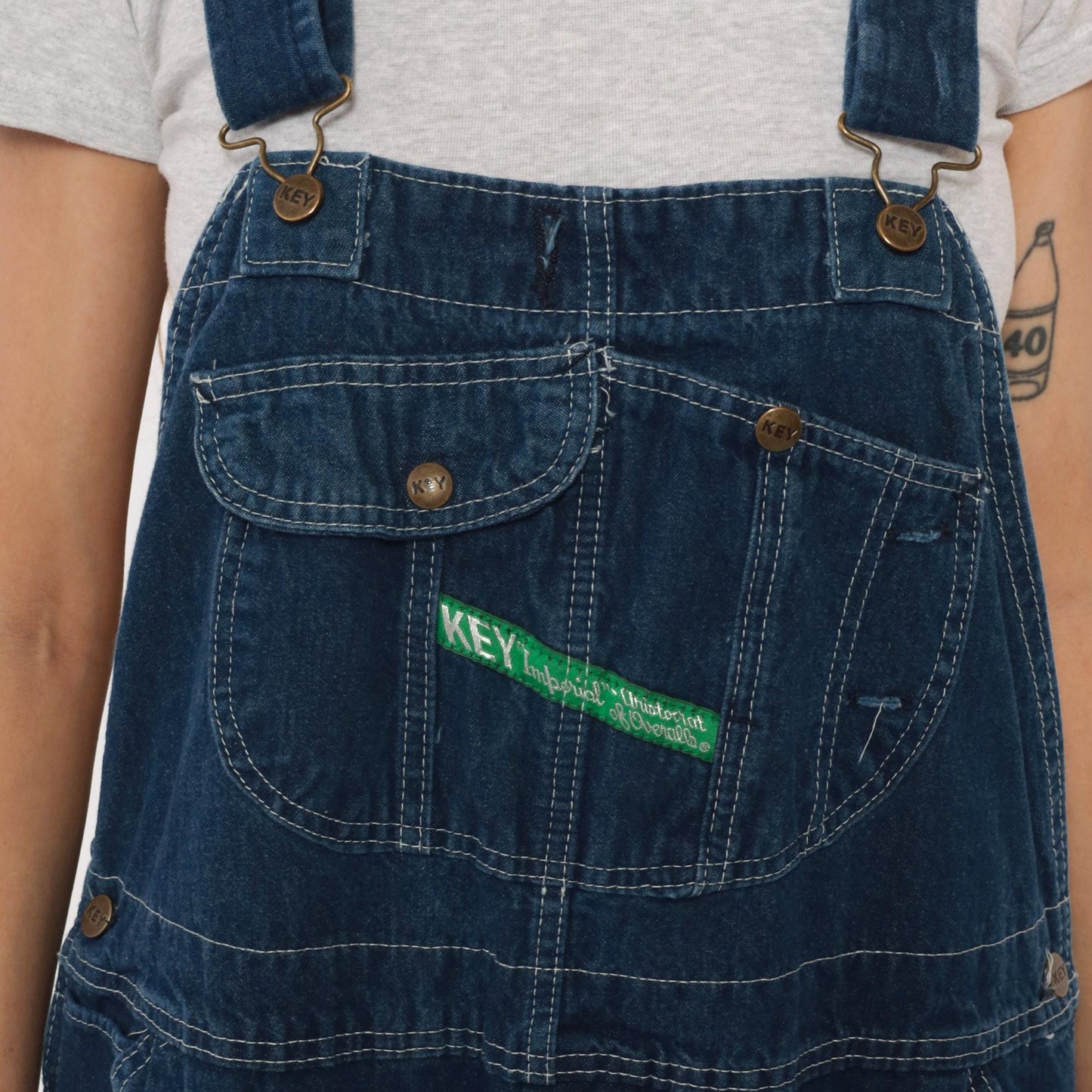 90s Key Imperial Navy Denim Overalls Cargo Pockets Utility Extra Large XL