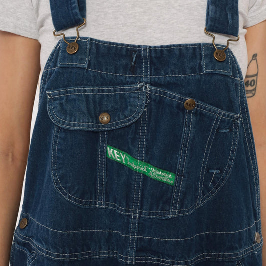 90s Key Imperial Navy Denim Overalls Cargo Pockets Utility Extra Large XL