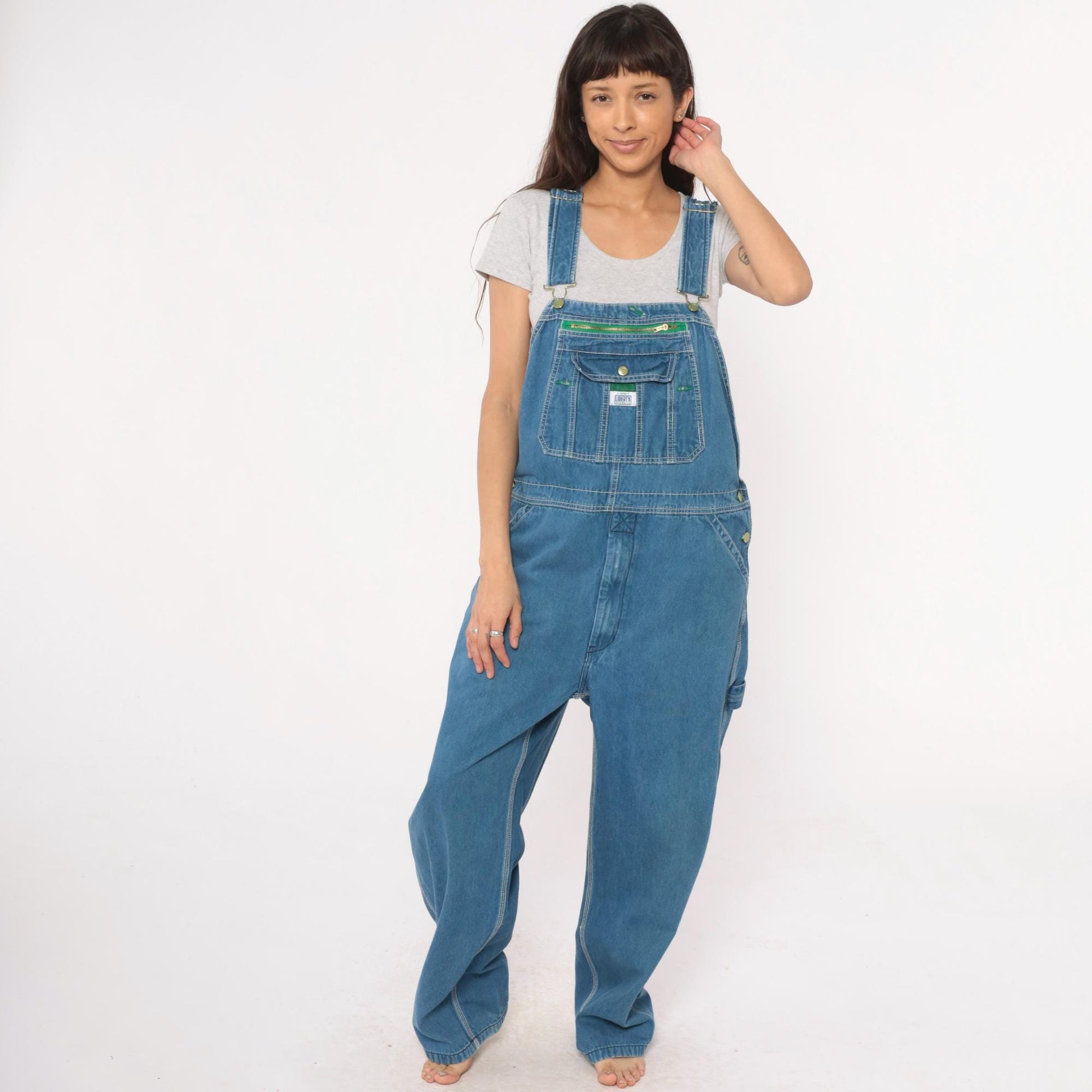 90s Liberty Denim Overalls Medium Blue Wide Leg Carpenter Unisex Small