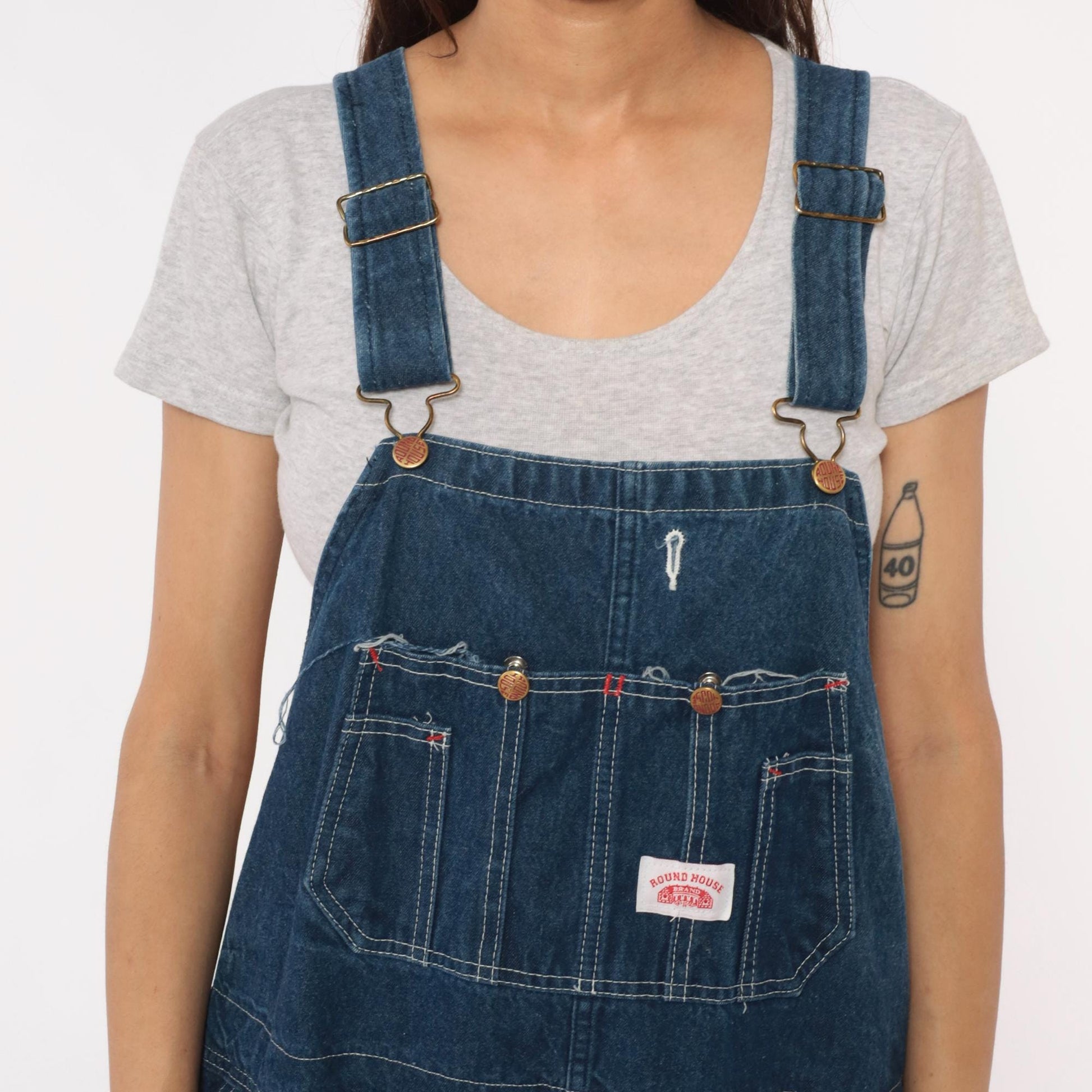 90s Roundhouse Dark Indigo Denim Bib Overalls Cotton Carpenter Dungarees Extra Extra Large XXL