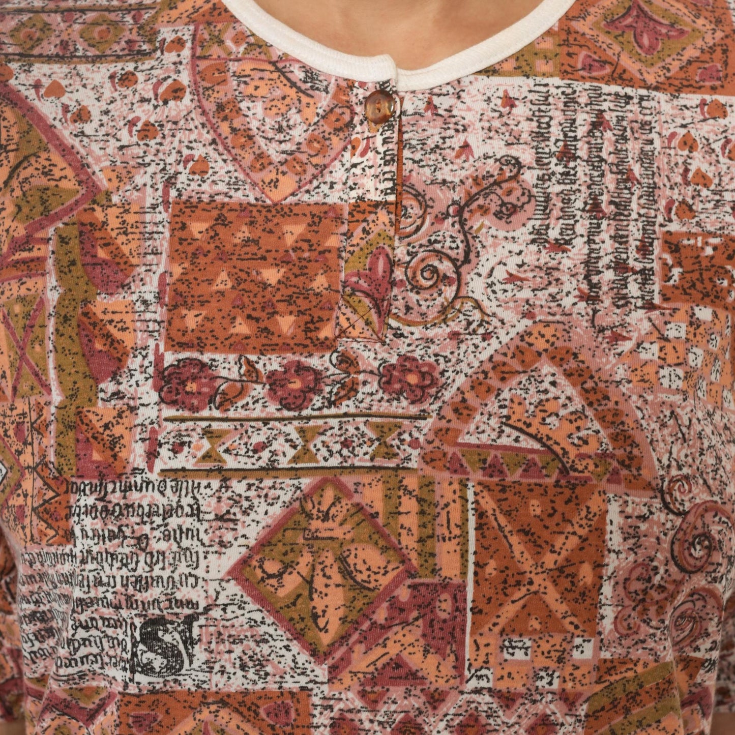 Y2K Patchwork Print Tee Rust Orange Cream Geometric Paisley Unisex Large L
