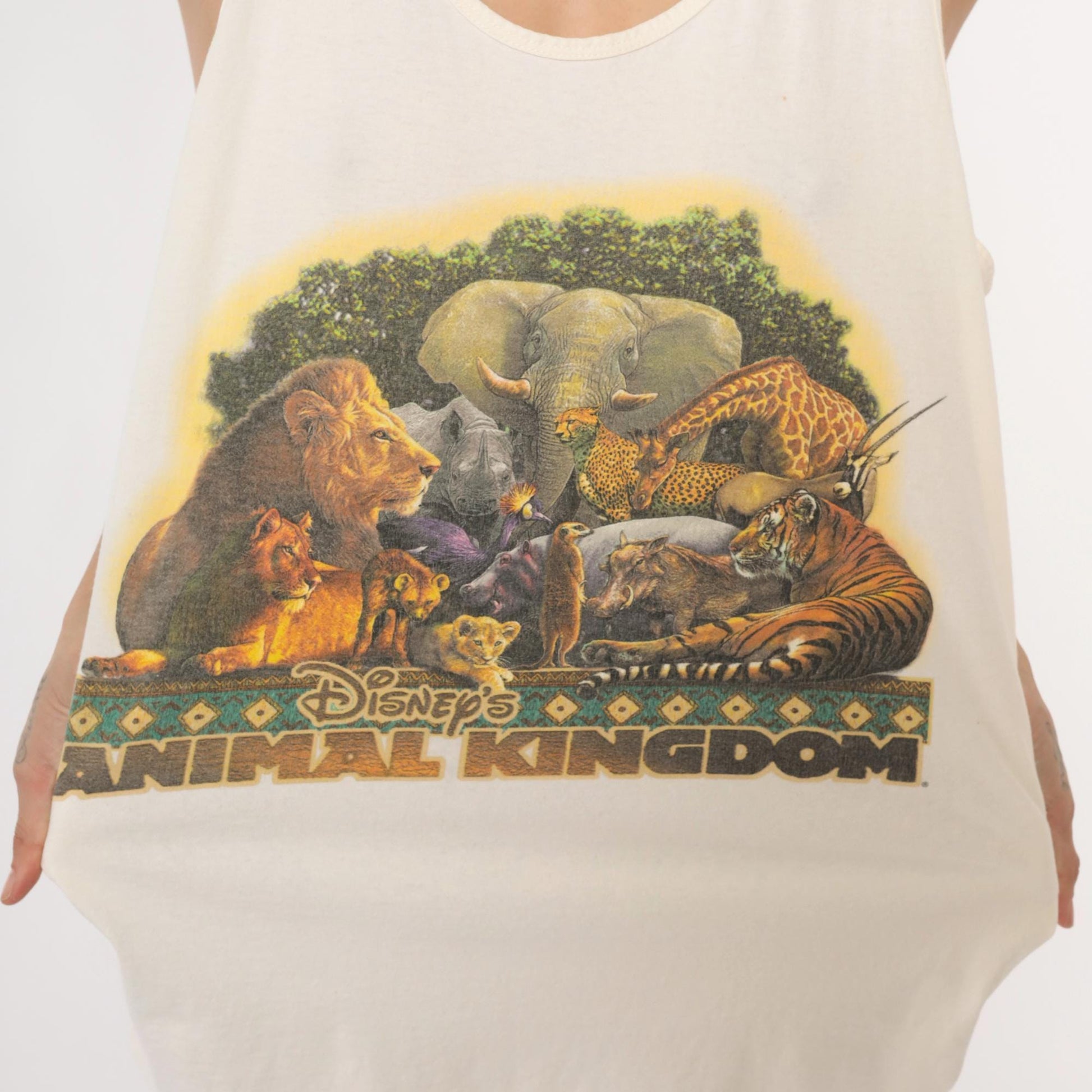 90s Walt Disney World Animal Kingdom Tank Top White Cotton Graphic Extra Large XL