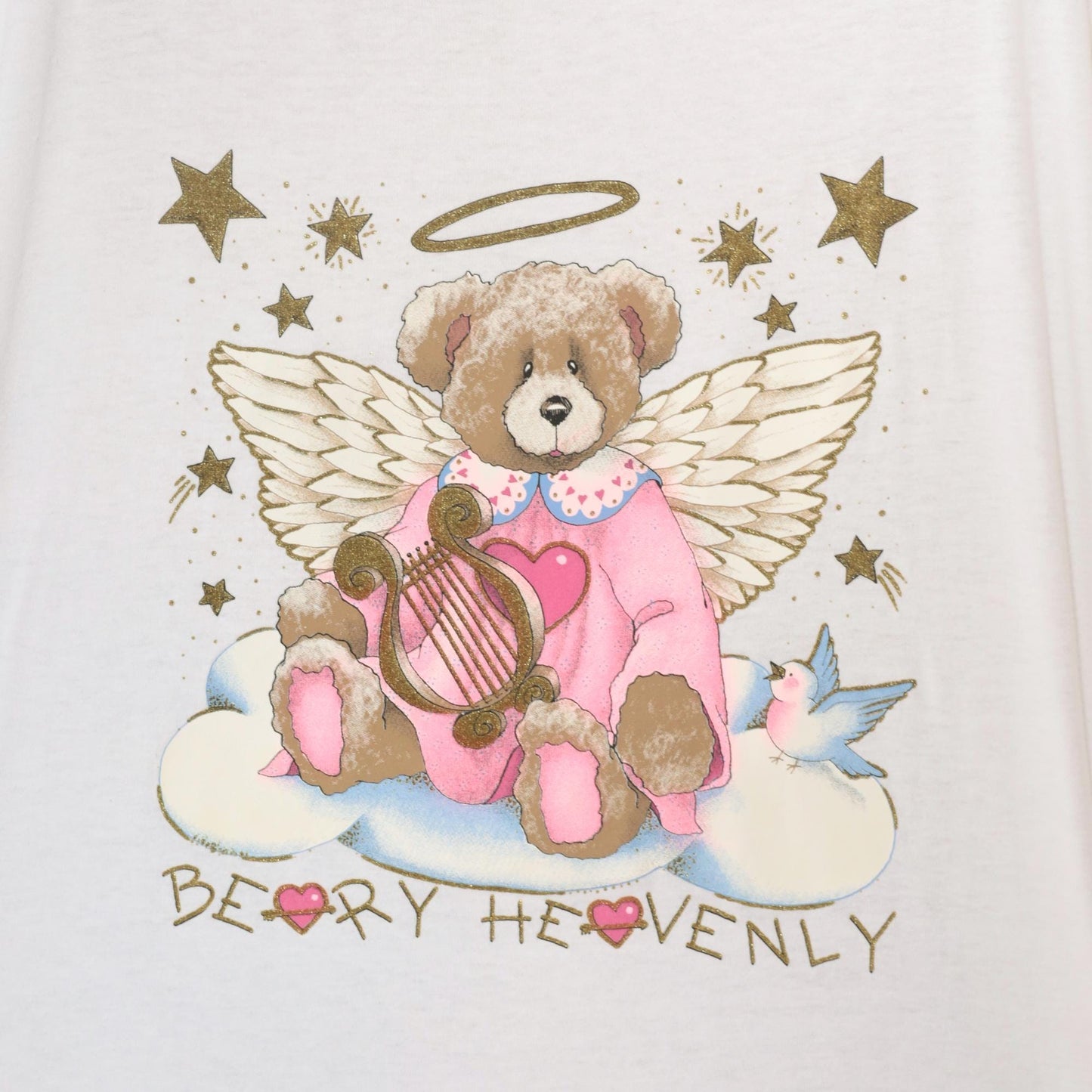 90s Oneita Beary Heavenly Angel Teddy Bear Graphic Tee White Plus Size XXL