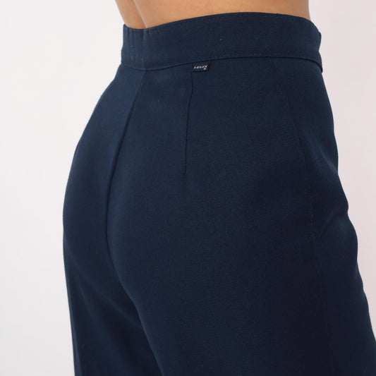 70s Levi Strauss High-Waisted Wide-Leg Navy Trousers Small