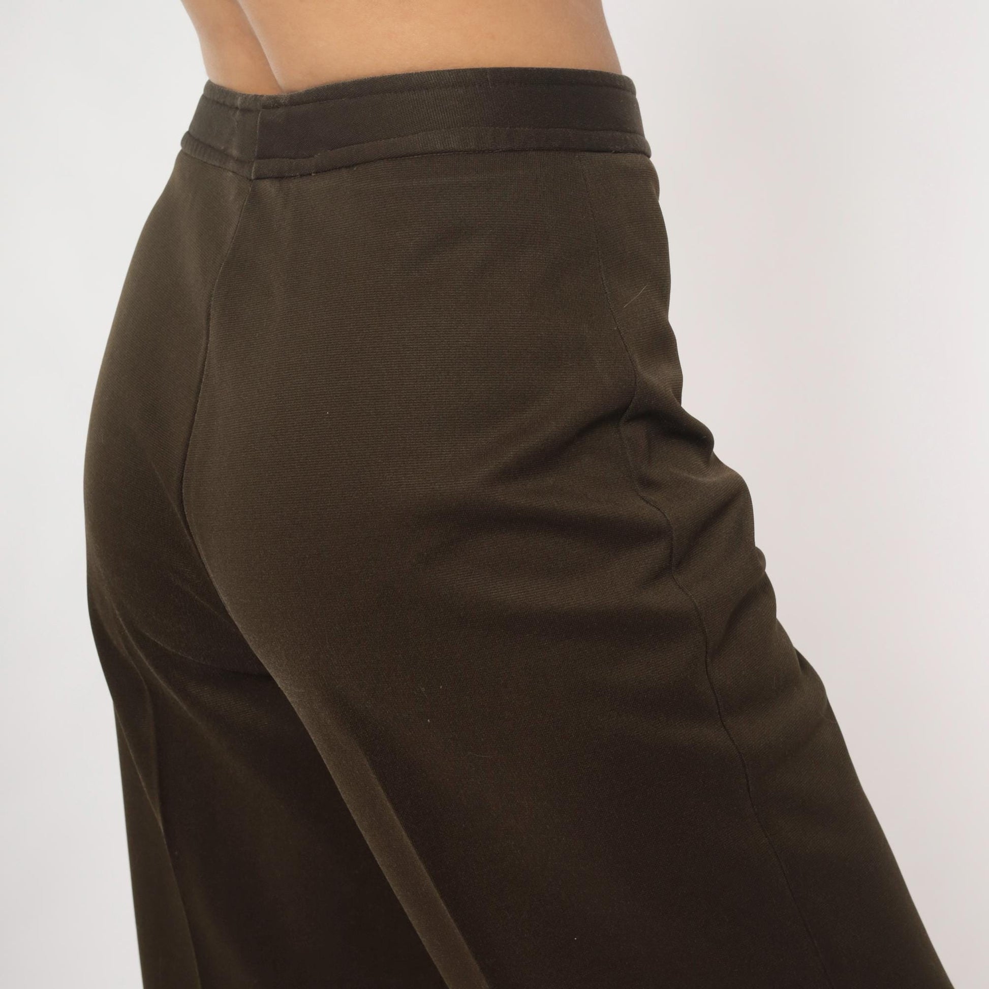 70s High Waisted Brown Straight Leg Trousers Flat Front Medium