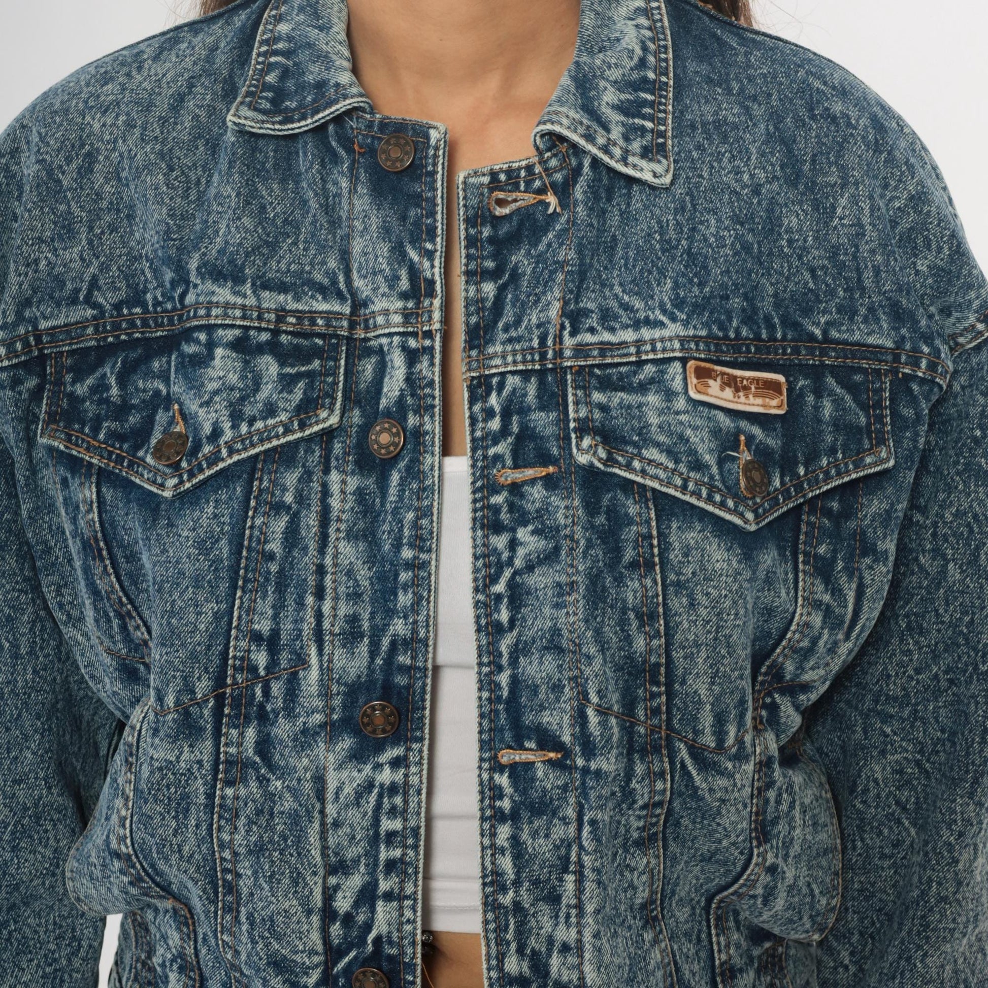 90s Blue Eagle Acid Wash Denim Jacket Cropped Trucker Small S