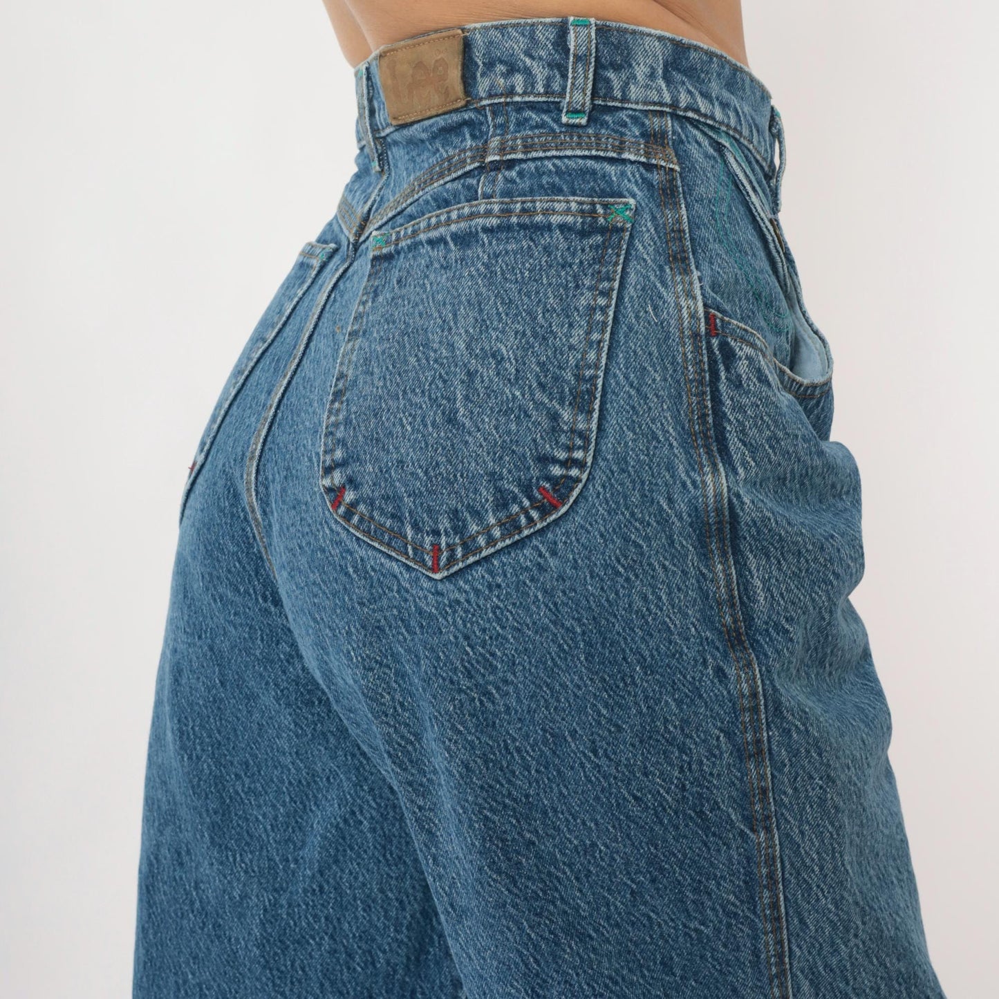 Lee Mom Jeans 90s High Waist Tapered Denim Medium Blue Wash Extra Small XS