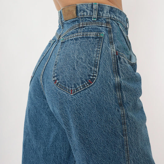 Lee Mom Jeans 90s High Waist Tapered Denim Medium Blue Wash Extra Small XS