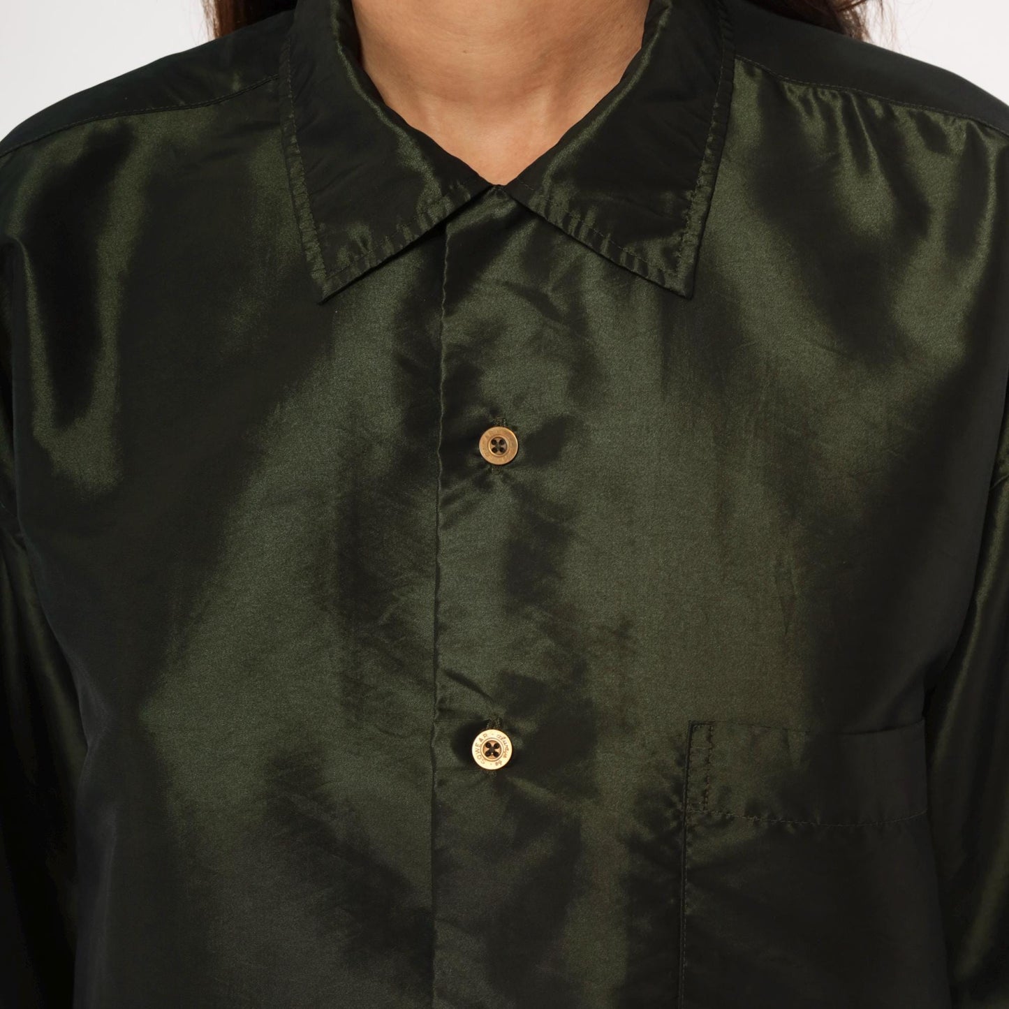 Y2K Olive Green Button-Up Shirt Sqwear Collared Long Sleeve Medium