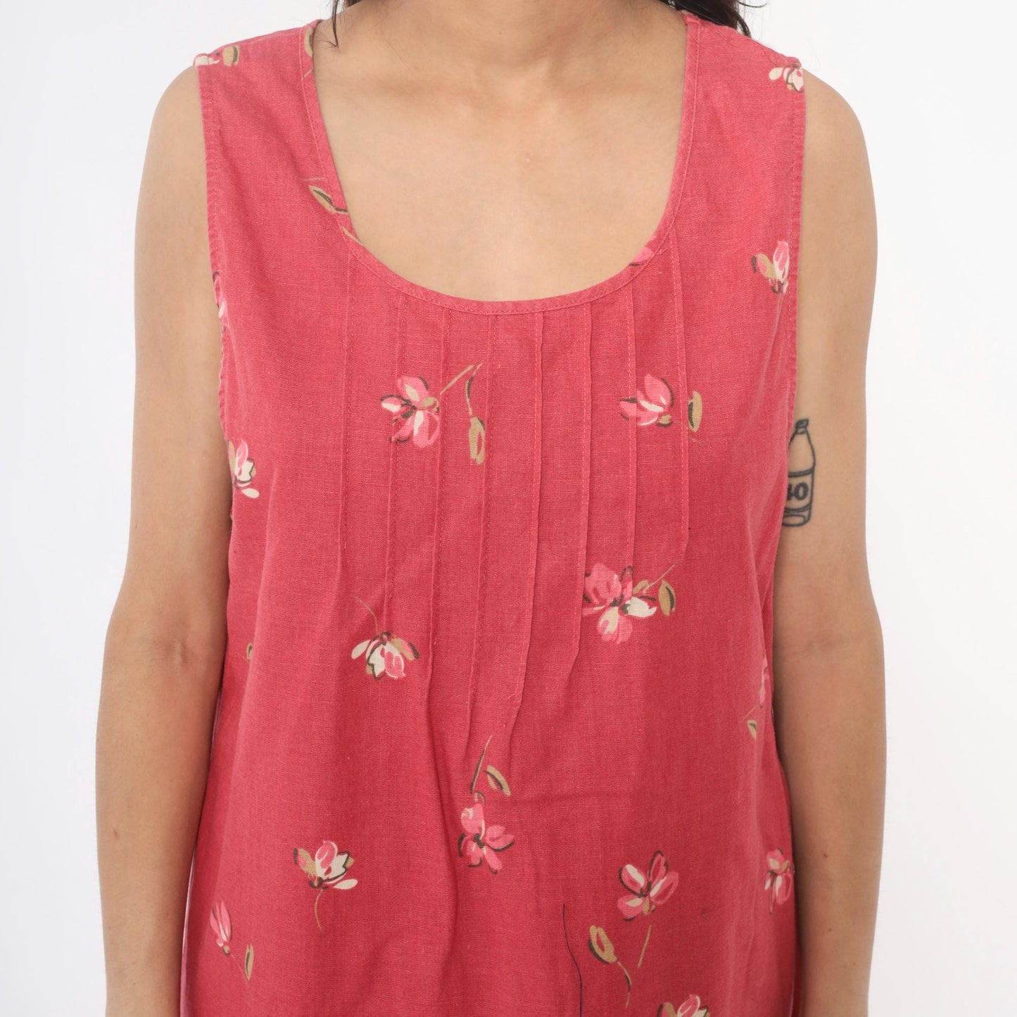 90s White Stag Floral Maxi Dress Pink Linen Cotton Blend Pintuck Medium M