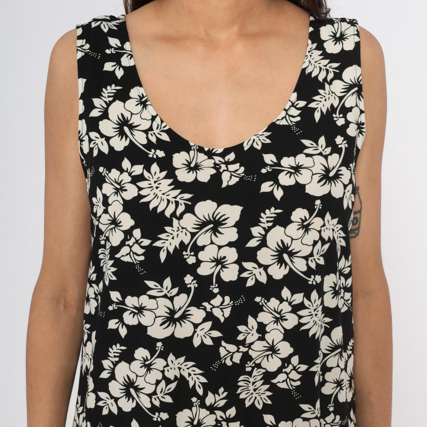 Y2K Josephine Chaus Black Maxi Dress Hibiscus Floral Print Large L