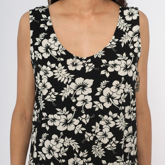 Y2K Josephine Chaus Black Maxi Dress Hibiscus Floral Print Large L