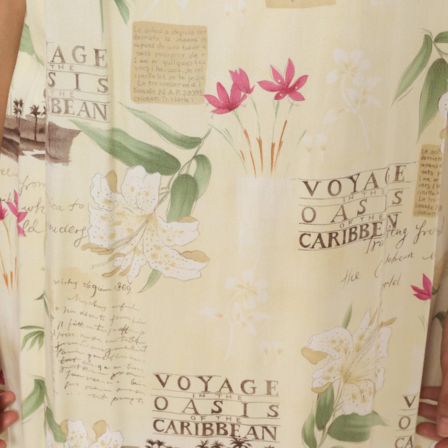 90s Caribbean Joe Tropical Shift Dress Cream Floral Postcard Print Extra Large