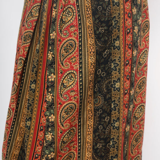 90s Suttles an Seawinds Midi Skirt Paisley Floral Stripe Elastic Waist Large