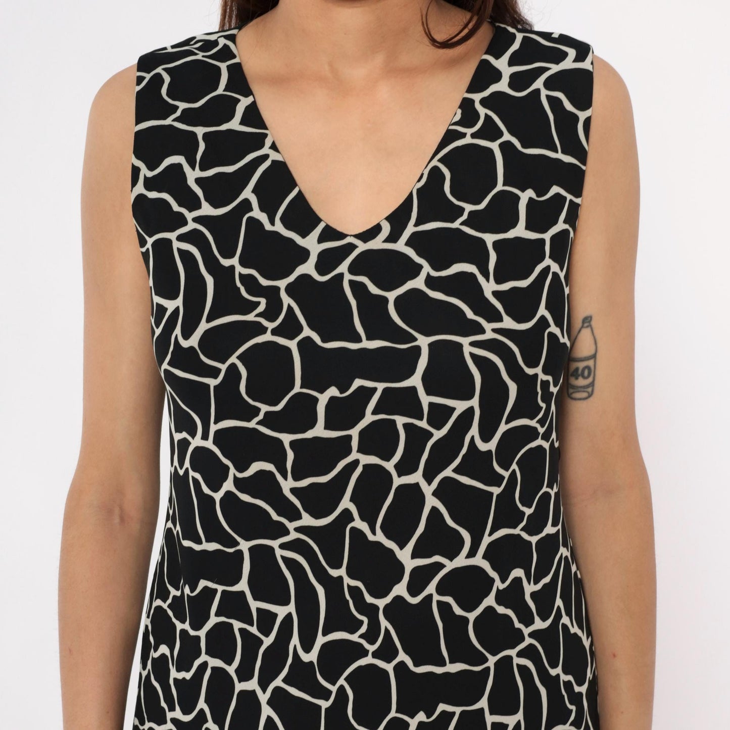 90s Jessica Howard Giraffe Print Maxi Dress Black White Sleeveless Medium