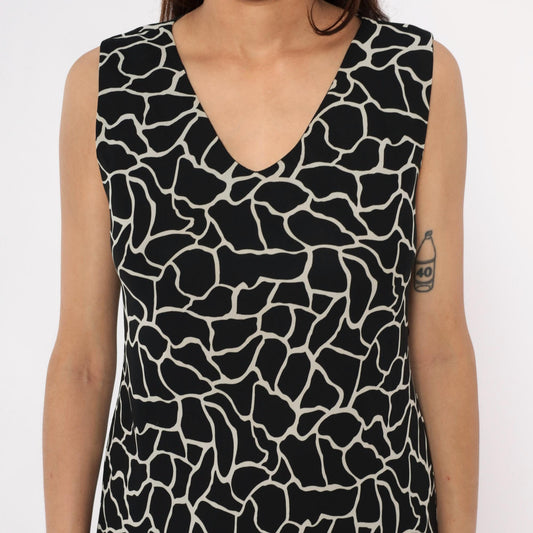 90s Jessica Howard Giraffe Print Maxi Dress Black White Sleeveless Medium