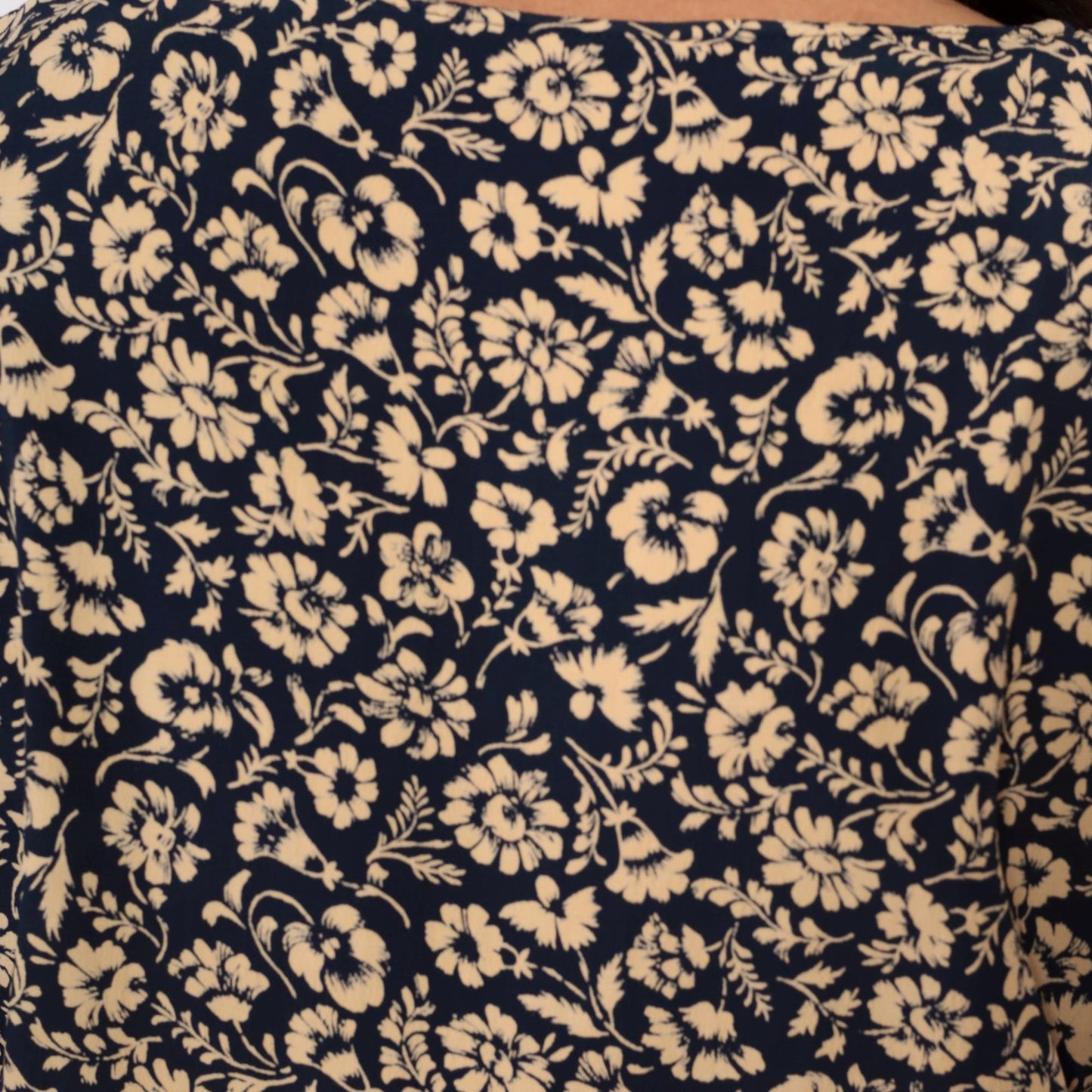 90s Liz Claiborne Floral Midi Dress Navy Cream Short Sleeve Medium