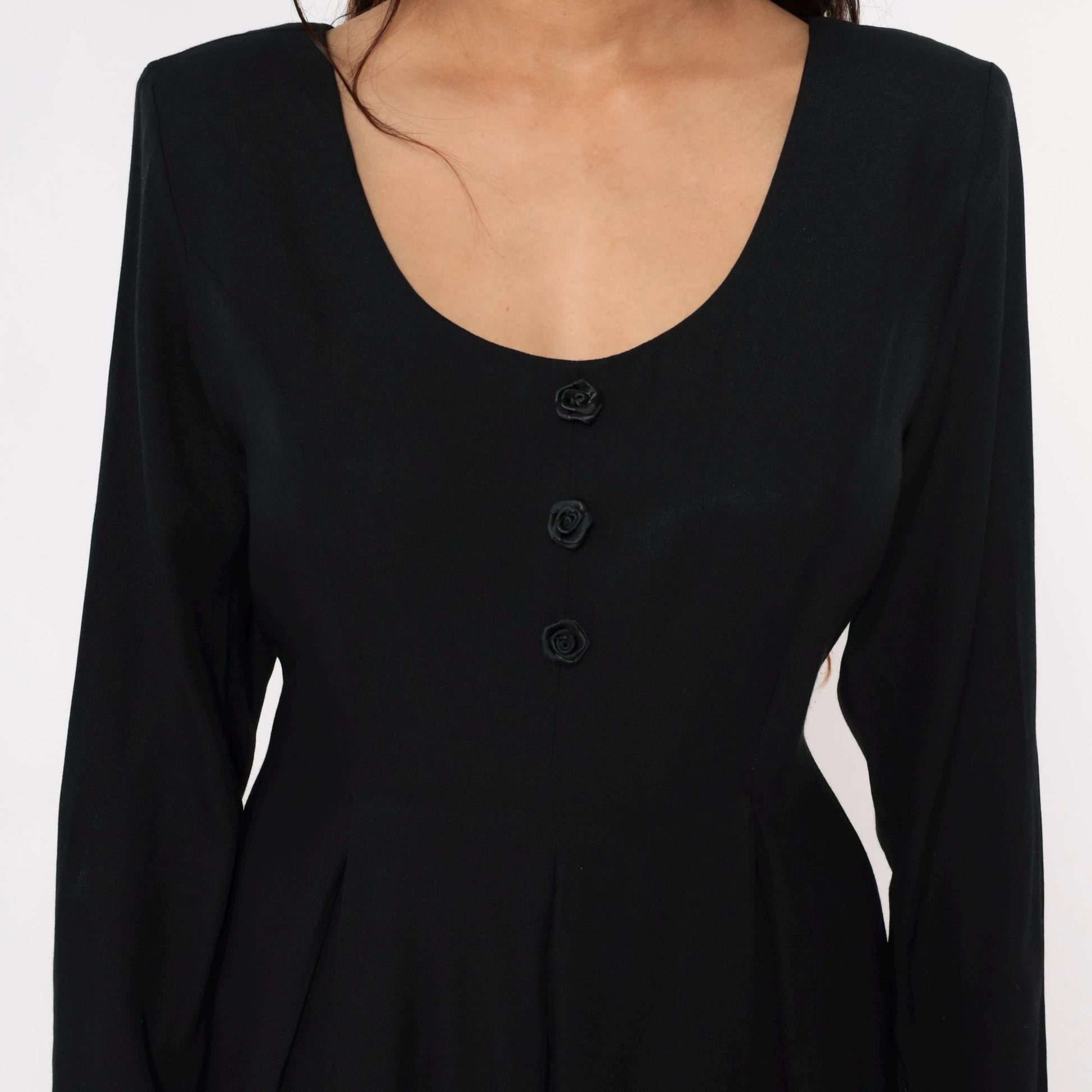 90s Express Black Wide-Leg Jumpsuit Tie Waist Long Sleeve Medium
