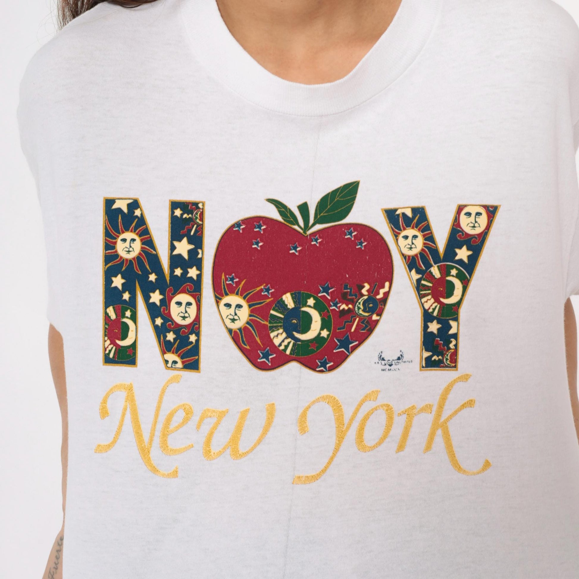 90s New York Celestial Graphic T-Shirt White Cotton Medium M