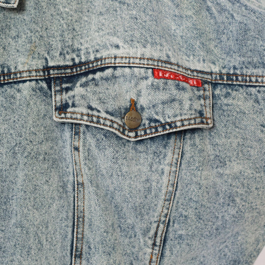 90s Bacini Acid Wash Denim Jacket Light Blue Button Front Small